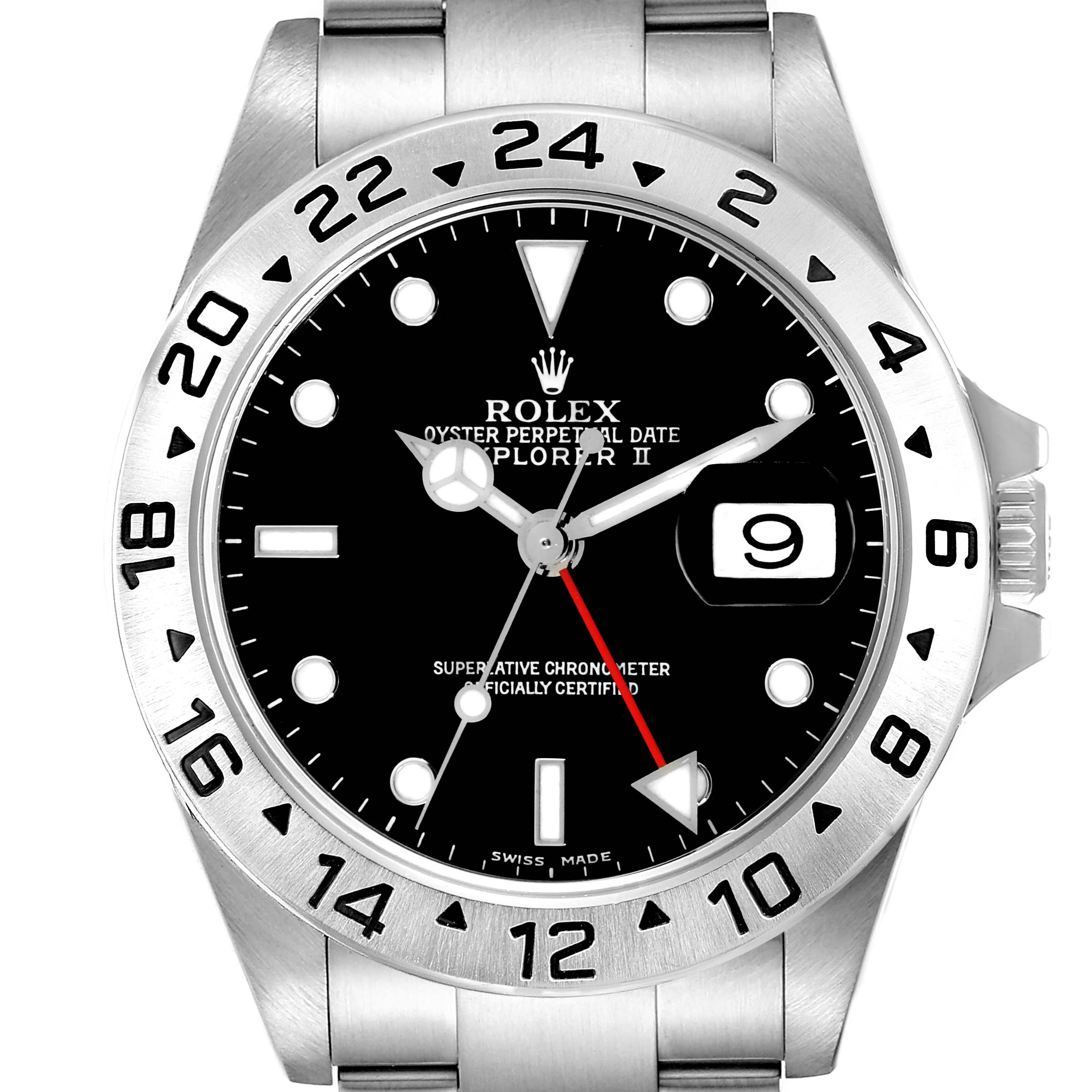 The image shows a front-facing view of the Rolex Explorer 16570 Men's Stainless Steel Black Dial 16570 Men's Stainless Steel Black Dial watch, highlighting the dial, bezel, hands, and date window.