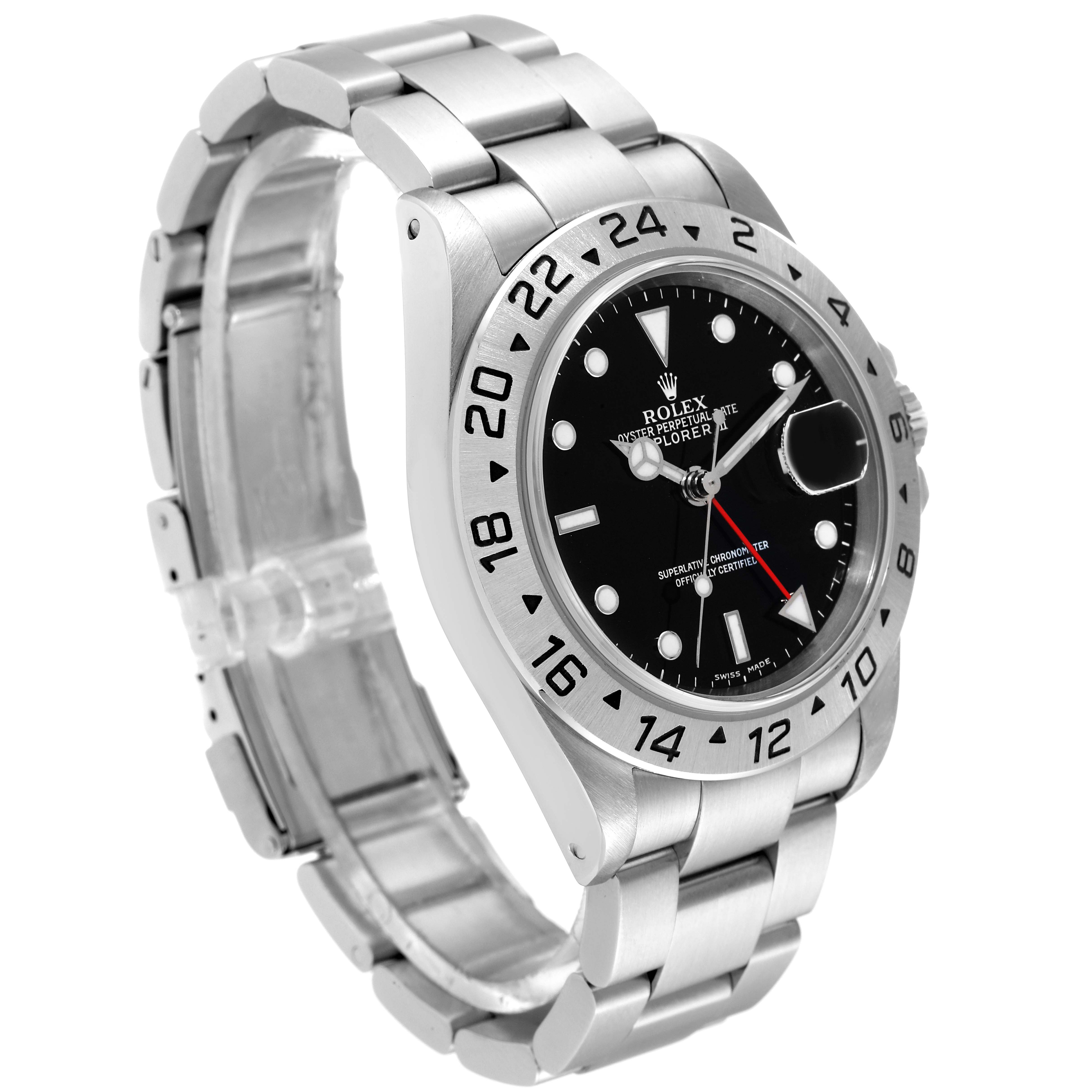 The image shows a Rolex Explorer 16570 Men's Stainless Steel Black Dial 16570 Men's Stainless Steel Black Dial model watch from a three-quarter angle, displaying the dial, bezel, and bracelet.
