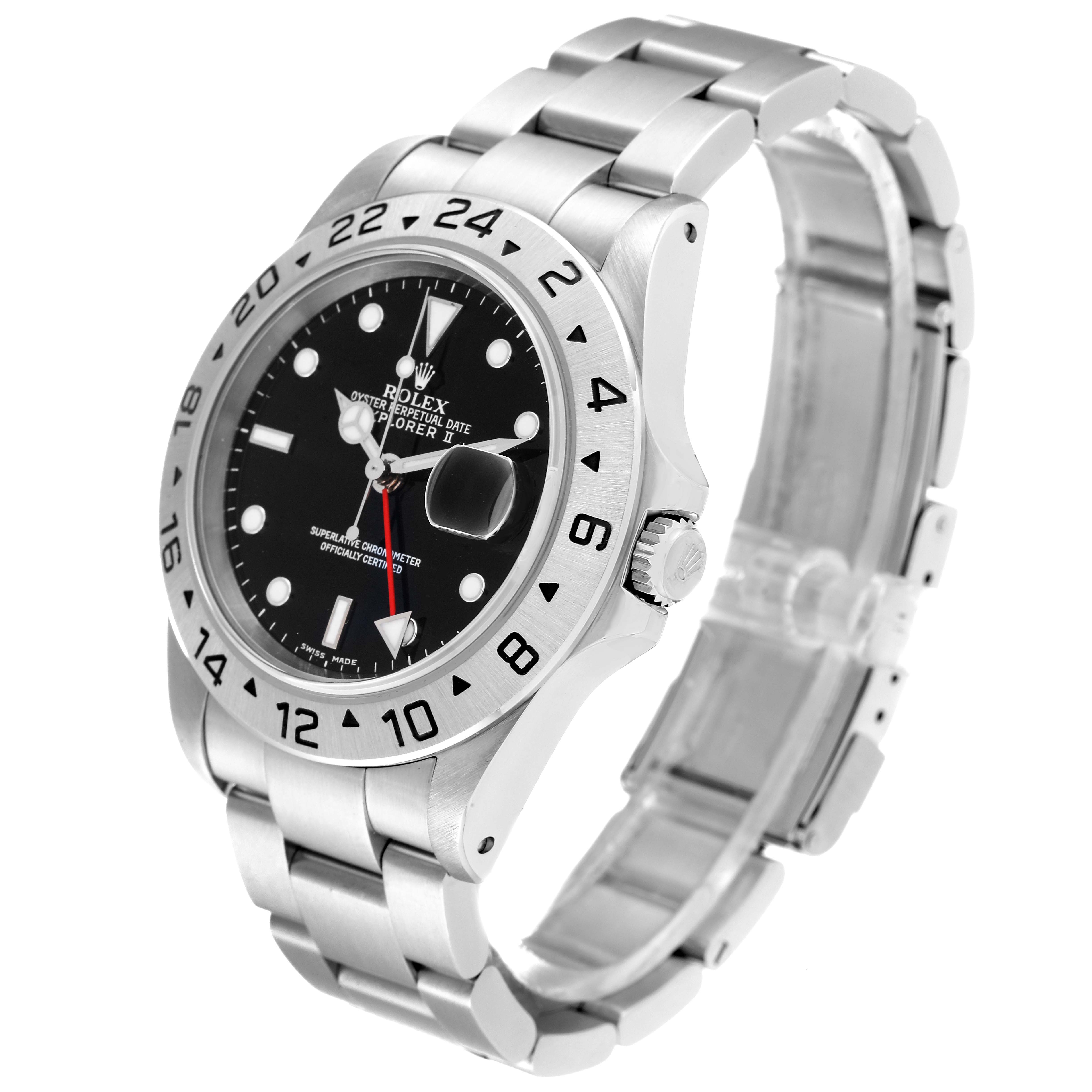 The Rolex Explorer 16570 Men's Stainless Steel Black Dial 16570 Men's Stainless Steel Black Dial watch is shown at a slight angle, displaying its face, bezel, crown, and bracelet.
