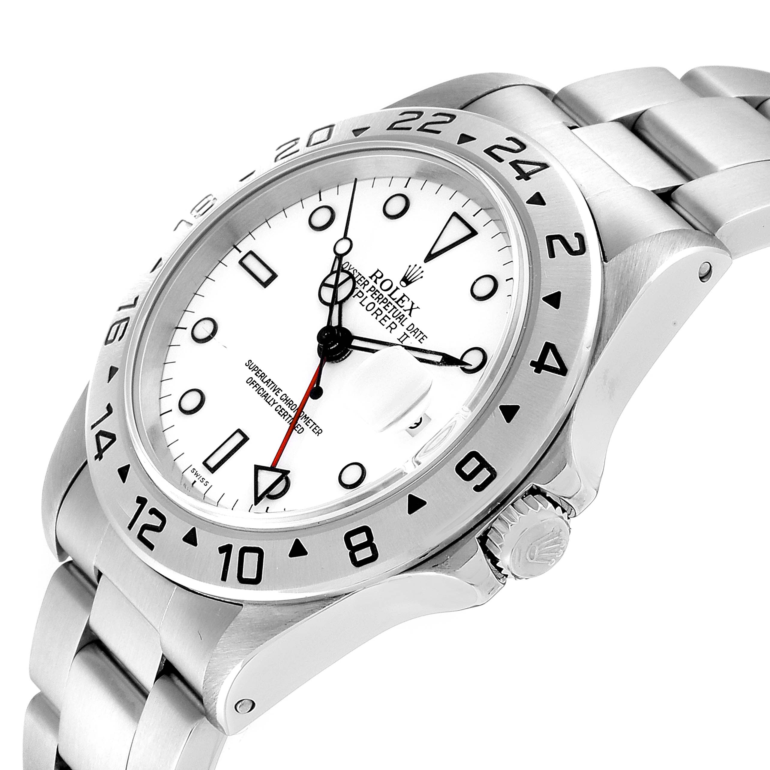 The Explorer model by Rolex is shown from a slightly angled side view, highlighting the bezel, dial, and bracelet.