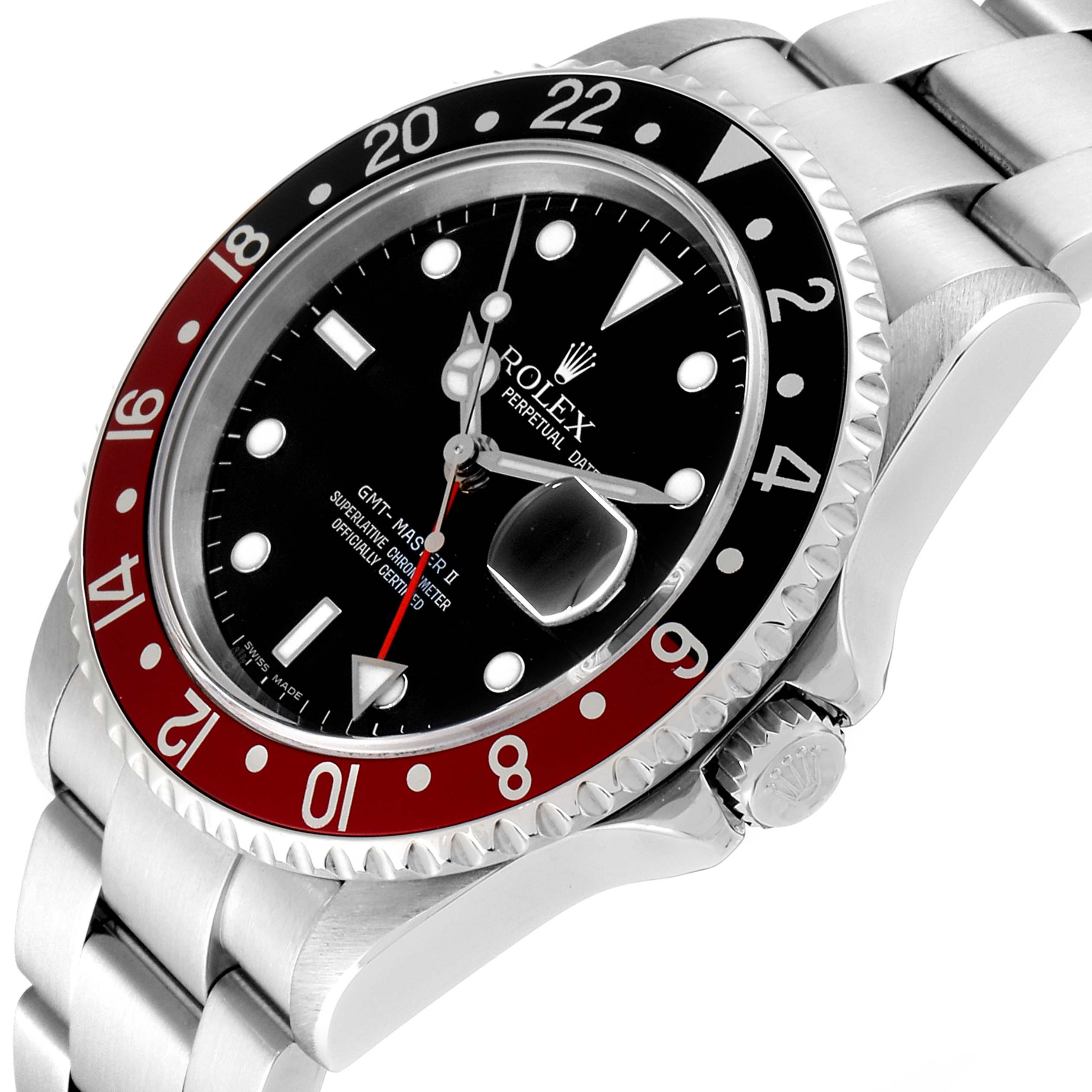 The image shows a Rolex GMT-Master 16710 Men's Stainless Steel Black Dial 16710 Men's Stainless Steel Black Dial II watch at a slight angle from the side, highlighting its bezel, dial, and bracelet.