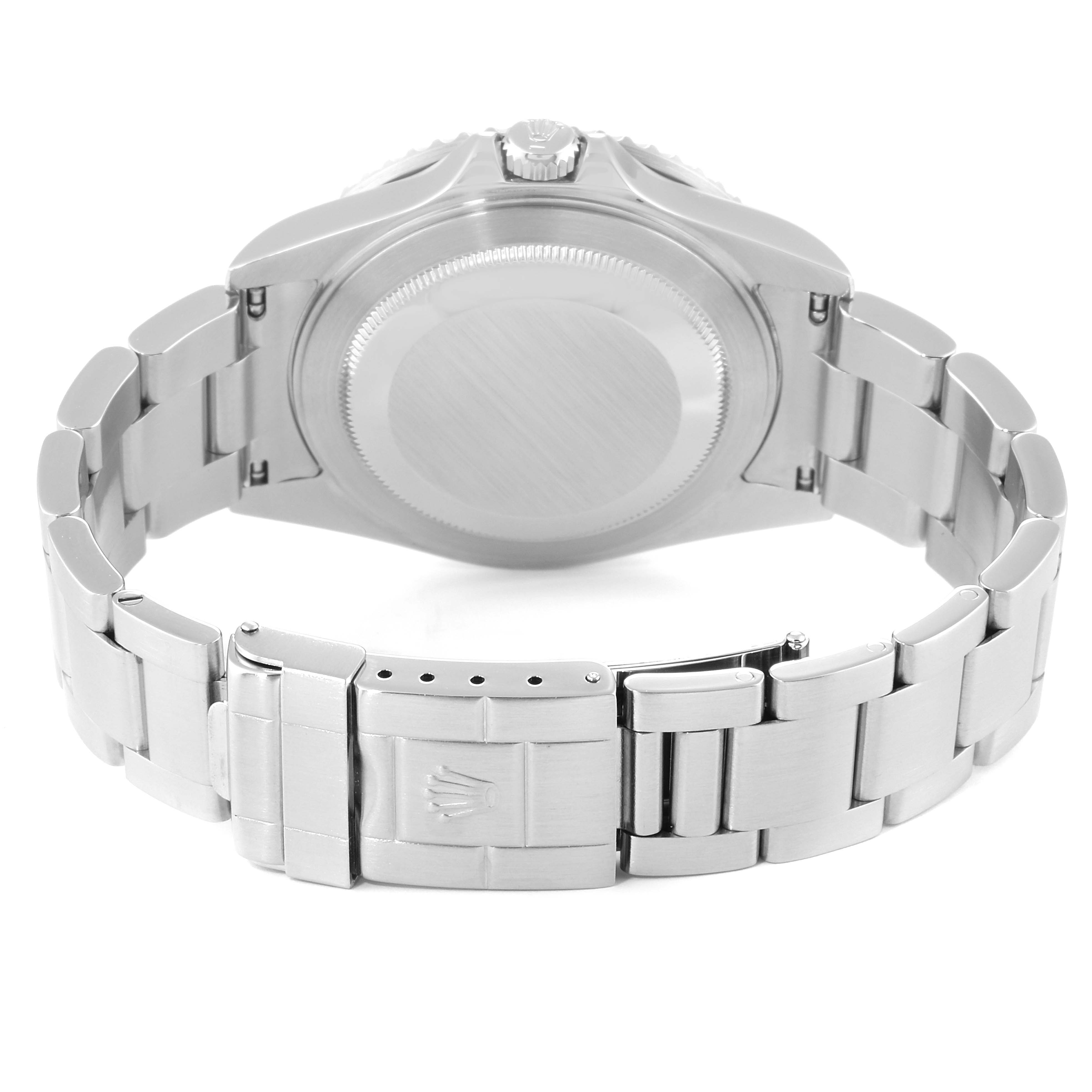 This image shows the back case and bracelet of a Rolex GMT-Master 16710 Men's Stainless Steel Black Dial 16710 Men's Stainless Steel Black Dial watch.