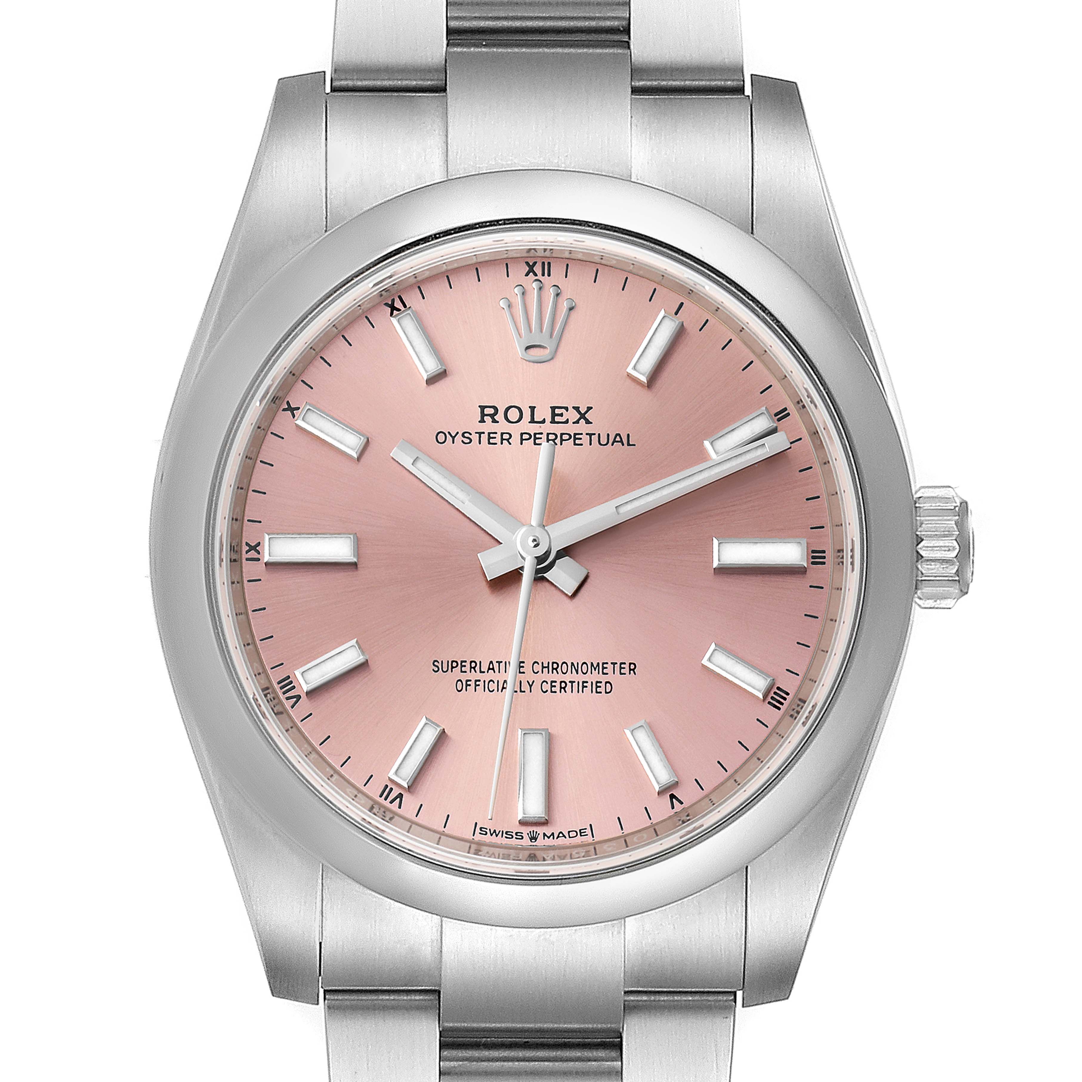Rolex Oyster Perpetual 34mm Pink Dial Steel Mens Watch 124200 Unworn ...