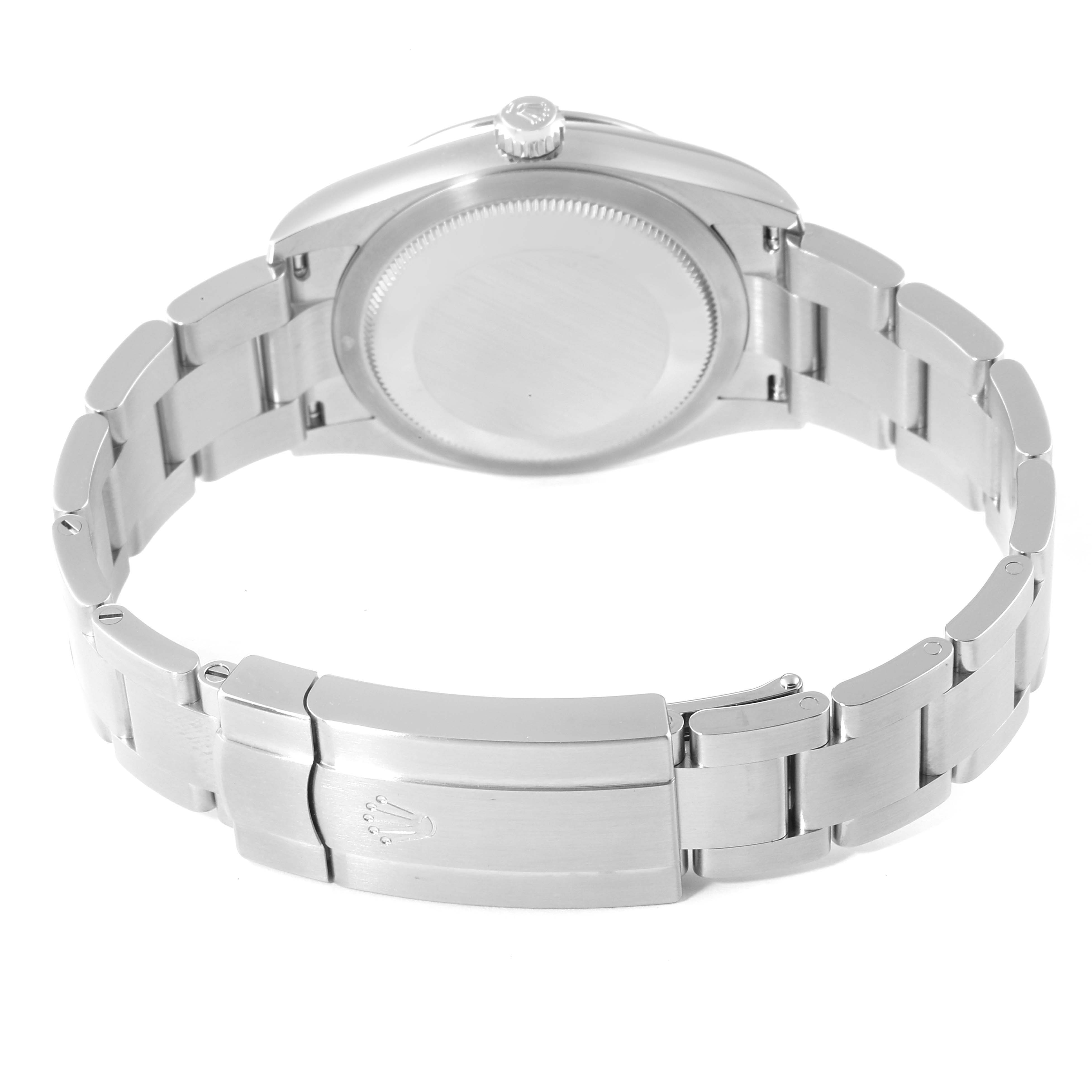 This image shows the back view of a Rolex Oyster Perpetual 124200 Men's Stainless Steel Silver Dial 124200 Men's Stainless Steel Silver Dial watch, focusing on its case back and bracelet with clasp.