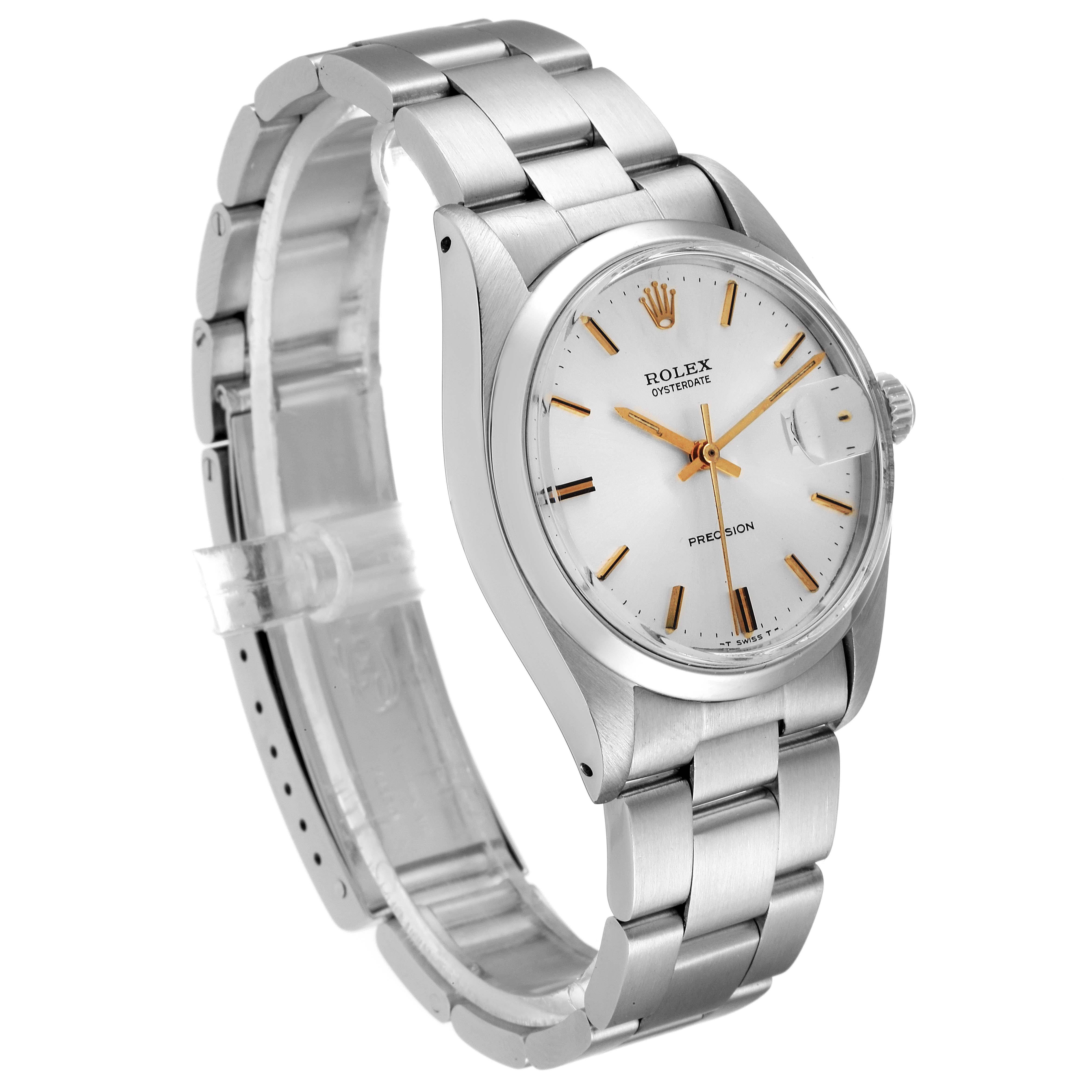 The image shows a side-angle view of the Rolex Vintage Collection 6694 Men's Stainless Steel Silver Dial 6694 Men's Stainless Steel Silver Dial watch, highlighting its bracelet, case, and dial.