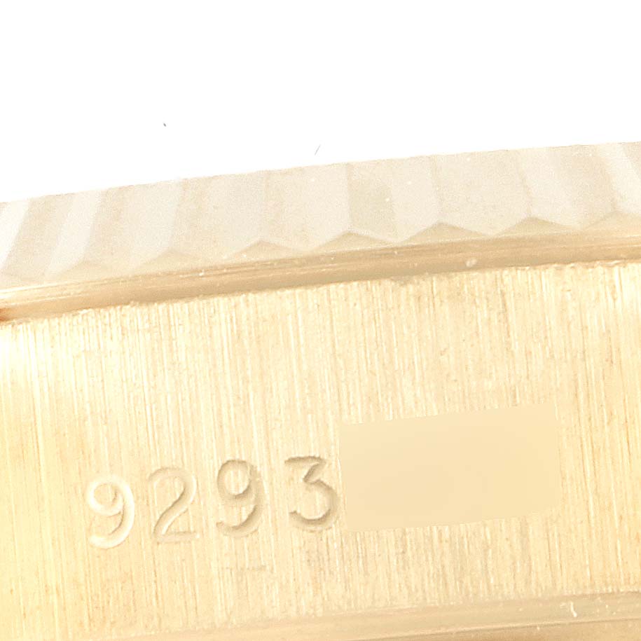 This close-up image shows the serial number engraved on the side of the Rolex President 69178 Women
s Yellow Gold Champagne Dial 69178 Women
s Yellow Gold Champagne Dial model watch case.