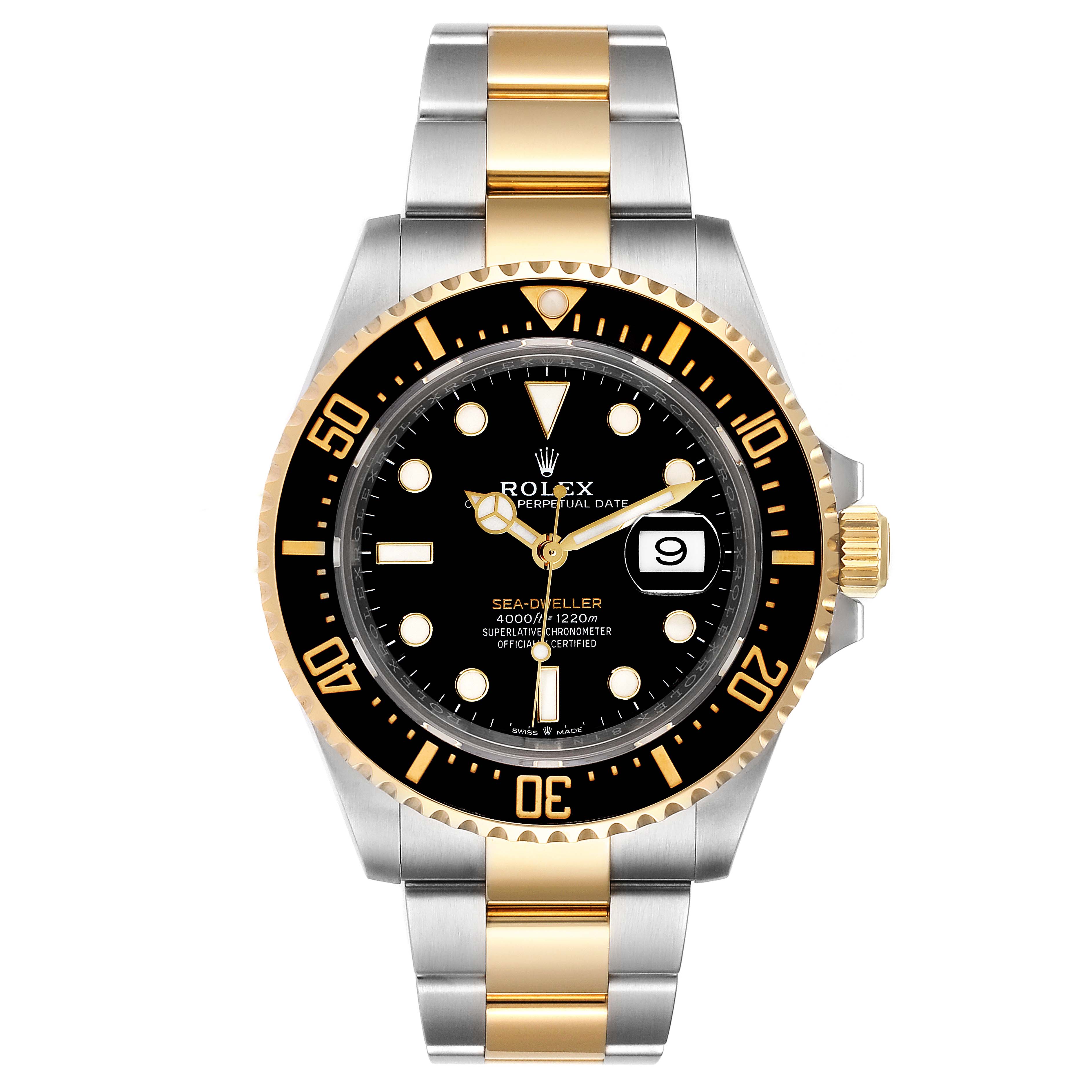The Rolex Sea-Dweller 126603 Men's Steel and Gold (two tone) Black Dial 126603 Men's Steel and Gold (two tone) Black Dial watch is shown from a front angle, displaying the face, bezel, crown, and bracelet.