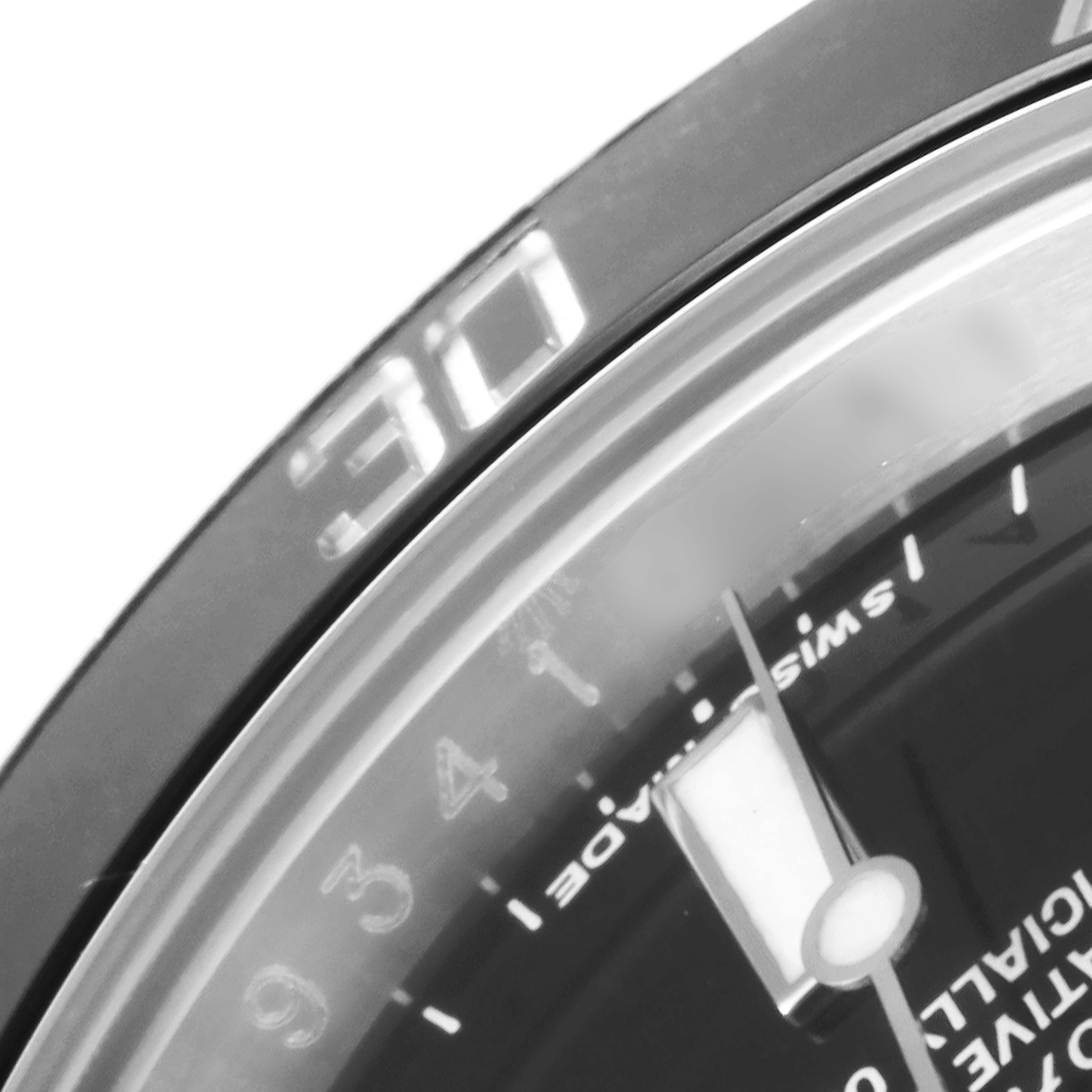 This close-up image shows the bezel and part of the dial of the Rolex Submariner 116610LN Men
s Stainless Steel Black Dial 116610LN Men
s Stainless Steel Black Dial.