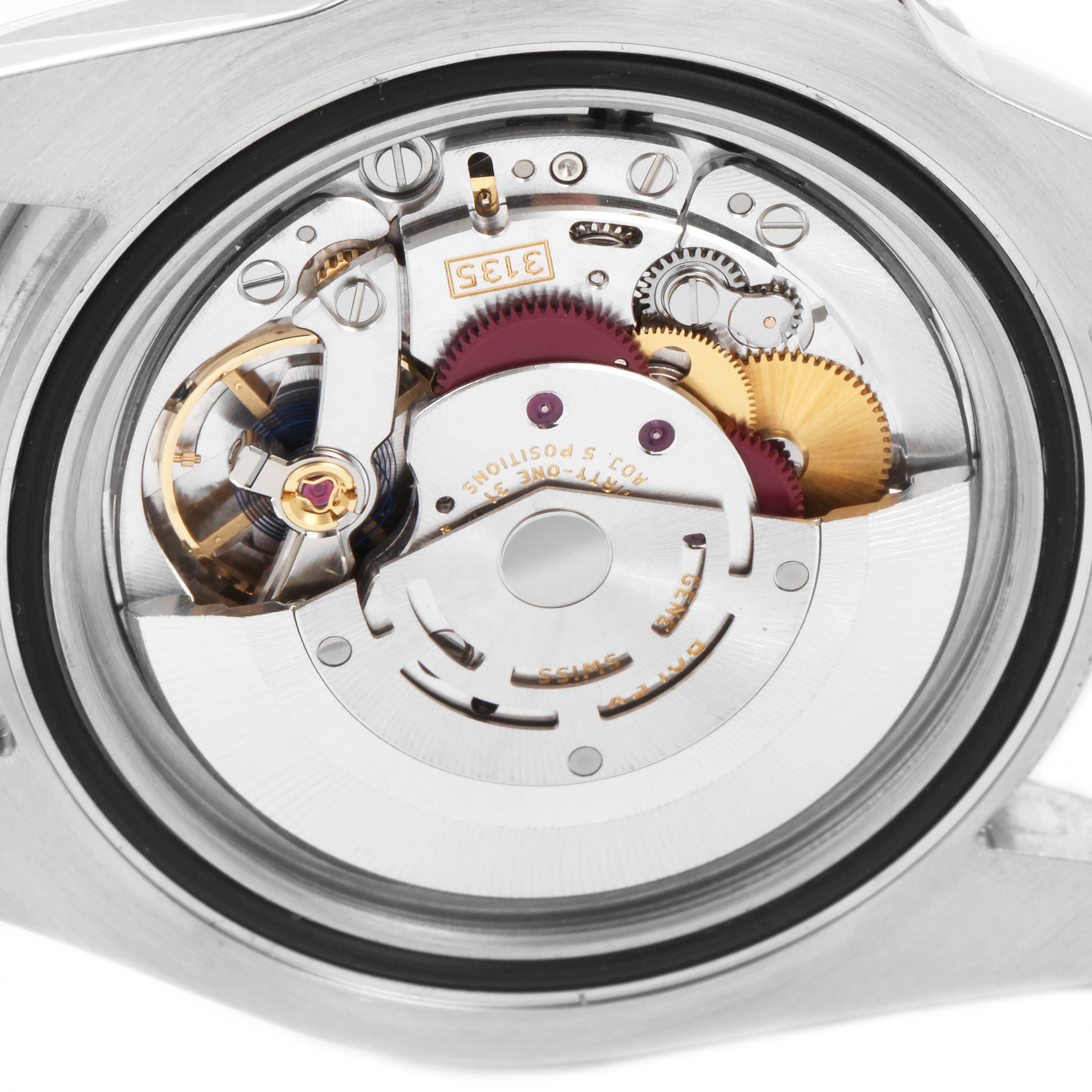 This is a close-up view of the Rolex Submariner 116610LN Men
s Stainless Steel Black Dial 116610LN Men
s Stainless Steel Black Dial watch
s internal mechanical movement, showing gears and components.