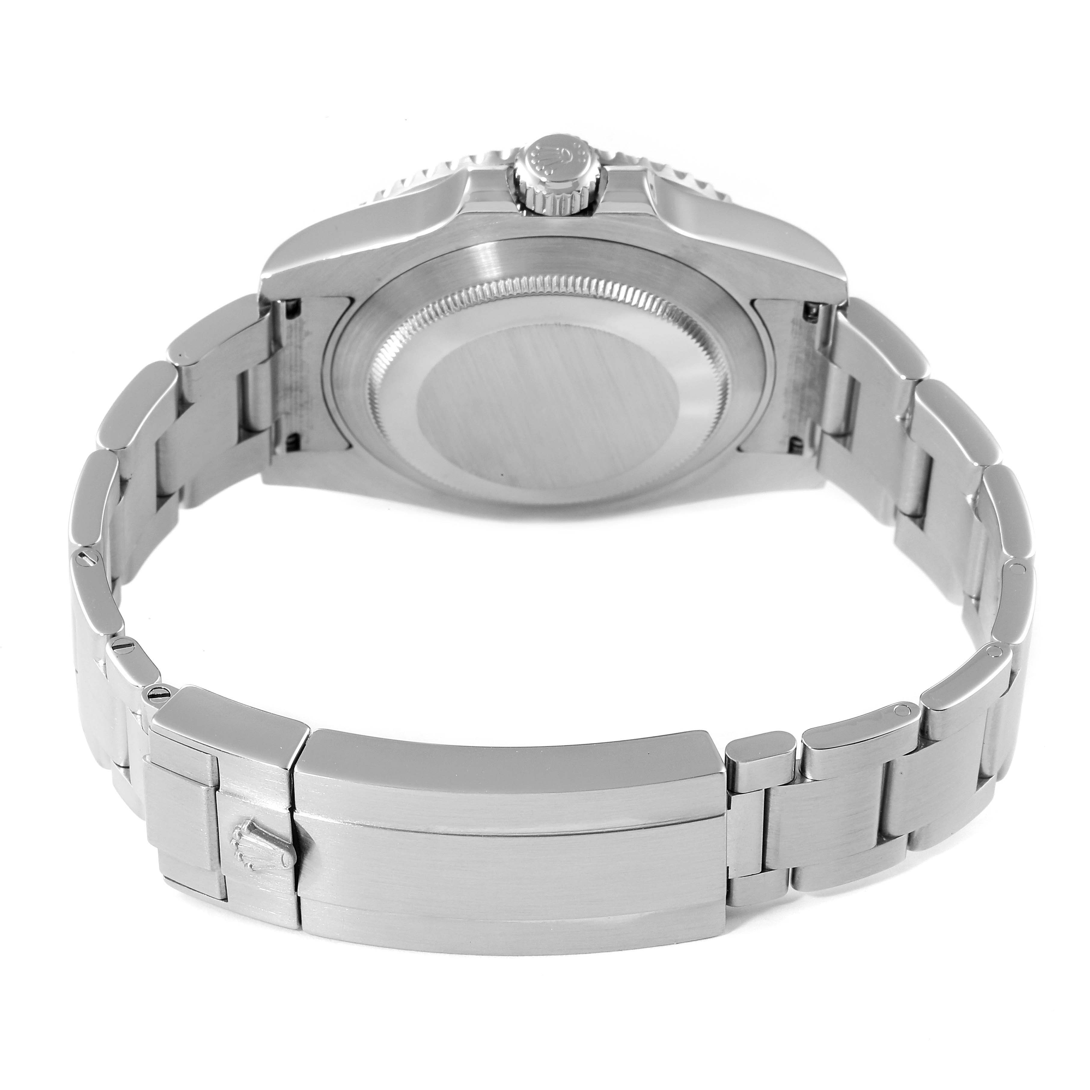 This image shows the back view of a Rolex Submariner 116610LN Men
s Stainless Steel Black Dial 116610LN Men
s Stainless Steel Black Dial watch, highlighting the case back and bracelet with the closed clasp.