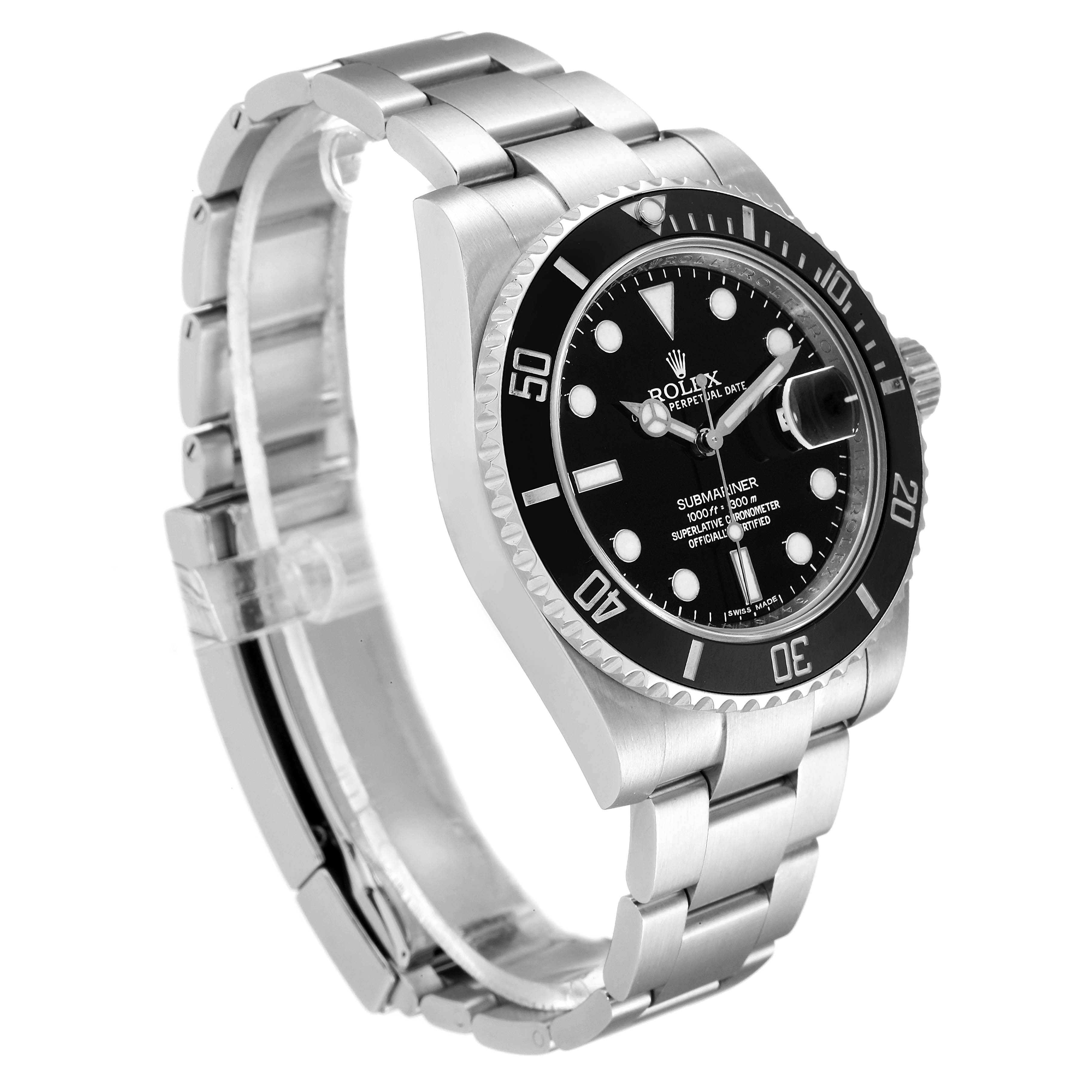 The Rolex Submariner 116610LN Men
s Stainless Steel Black Dial 116610LN Men
s Stainless Steel Black Dial watch is shown at a 3/4 angle, displaying the face, bezel, case, and bracelet.