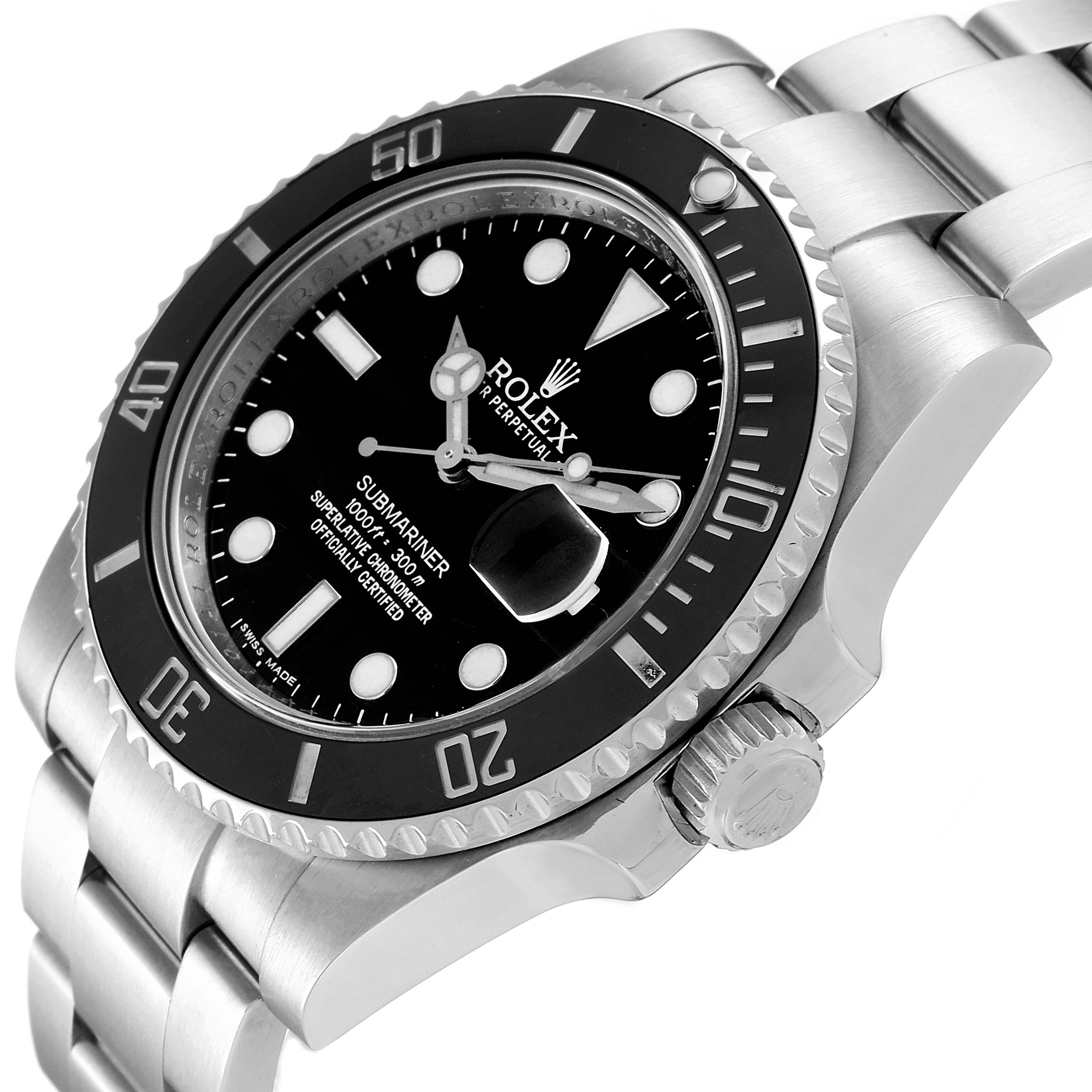 This is a close-up angled view of a Rolex Submariner 116610LN Men
s Stainless Steel Black Dial 116610LN Men
s Stainless Steel Black Dial watch, showing the face, bezel, crown, and bracelet.
