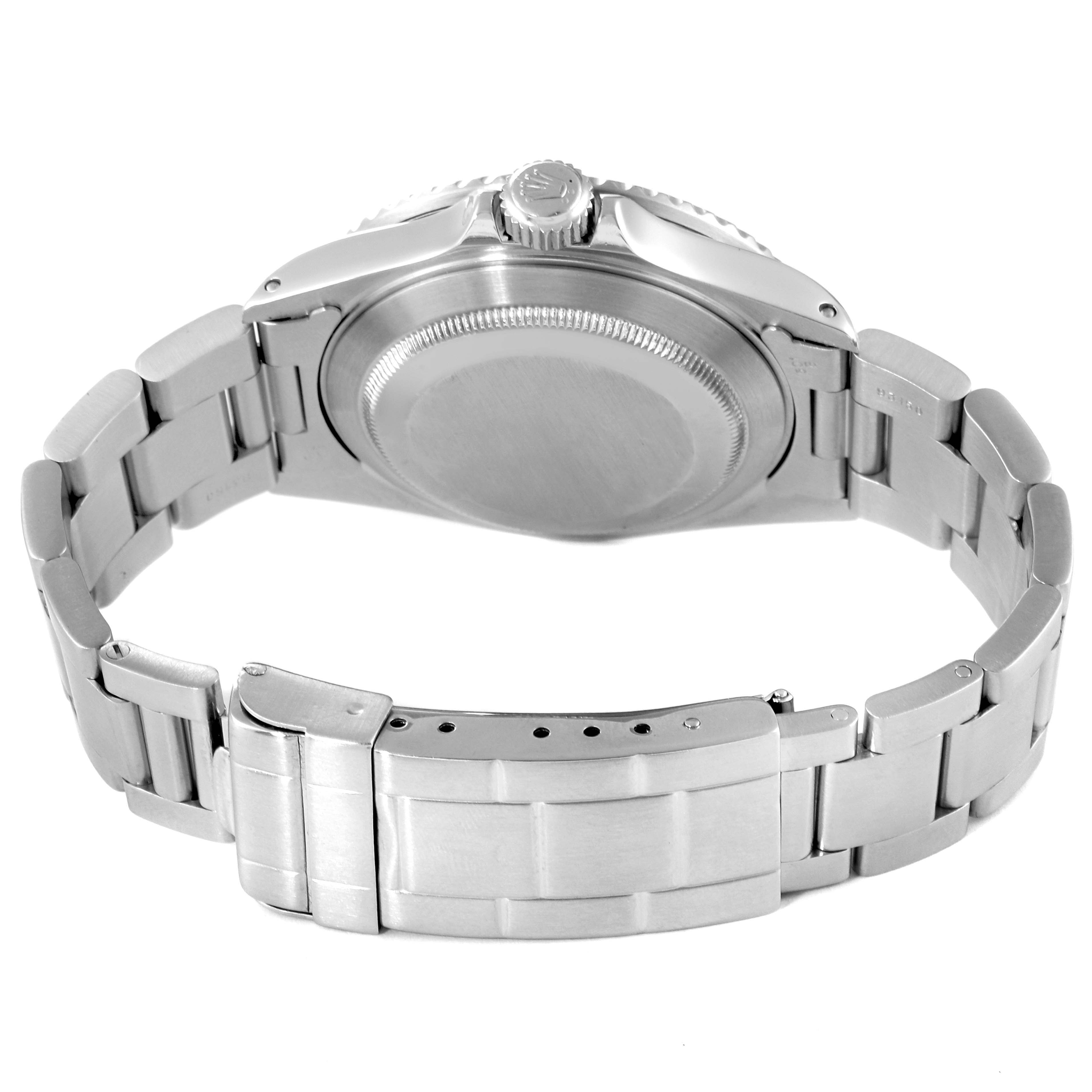 The image shows the backside and bracelet of the Rolex Submariner 16610 Men
s Stainless Steel Black Dial 16610 Men
s Stainless Steel Black Dial watch, highlighting the clasp and case back.