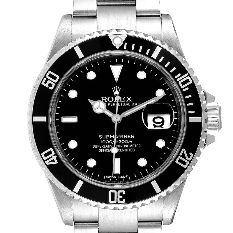 Rolex Submariner Date 40mm Stainless Steel Mens Watch 16610 Box Card SwissWatchExpo