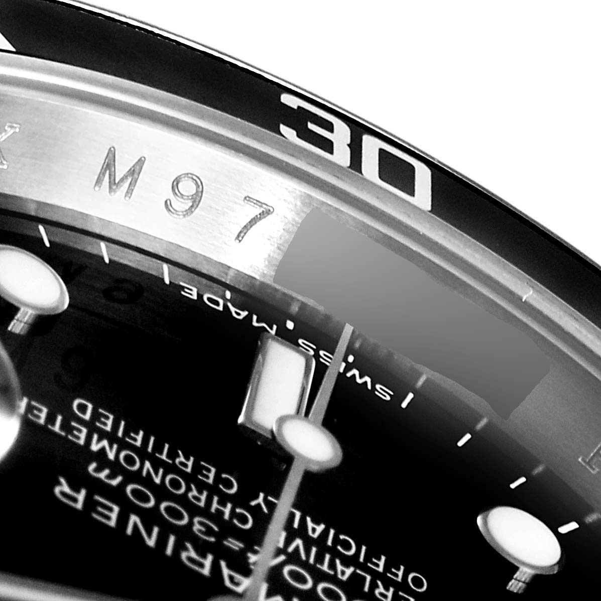The image shows a close-up of the bezel, dial, and rehaut of a Rolex Submariner 16610 Men
s Stainless Steel Black Dial 16610 Men
s Stainless Steel Black Dial watch.
