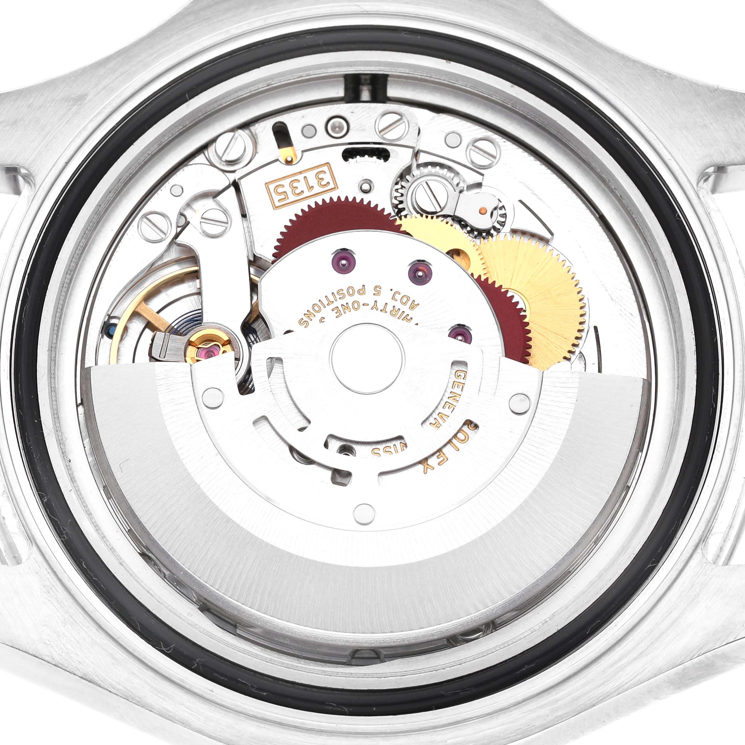 The image shows the movement and internal mechanism of the Rolex Yacht-Master 116622 Men's Stainless Steel Blue Dial watch from a back view.