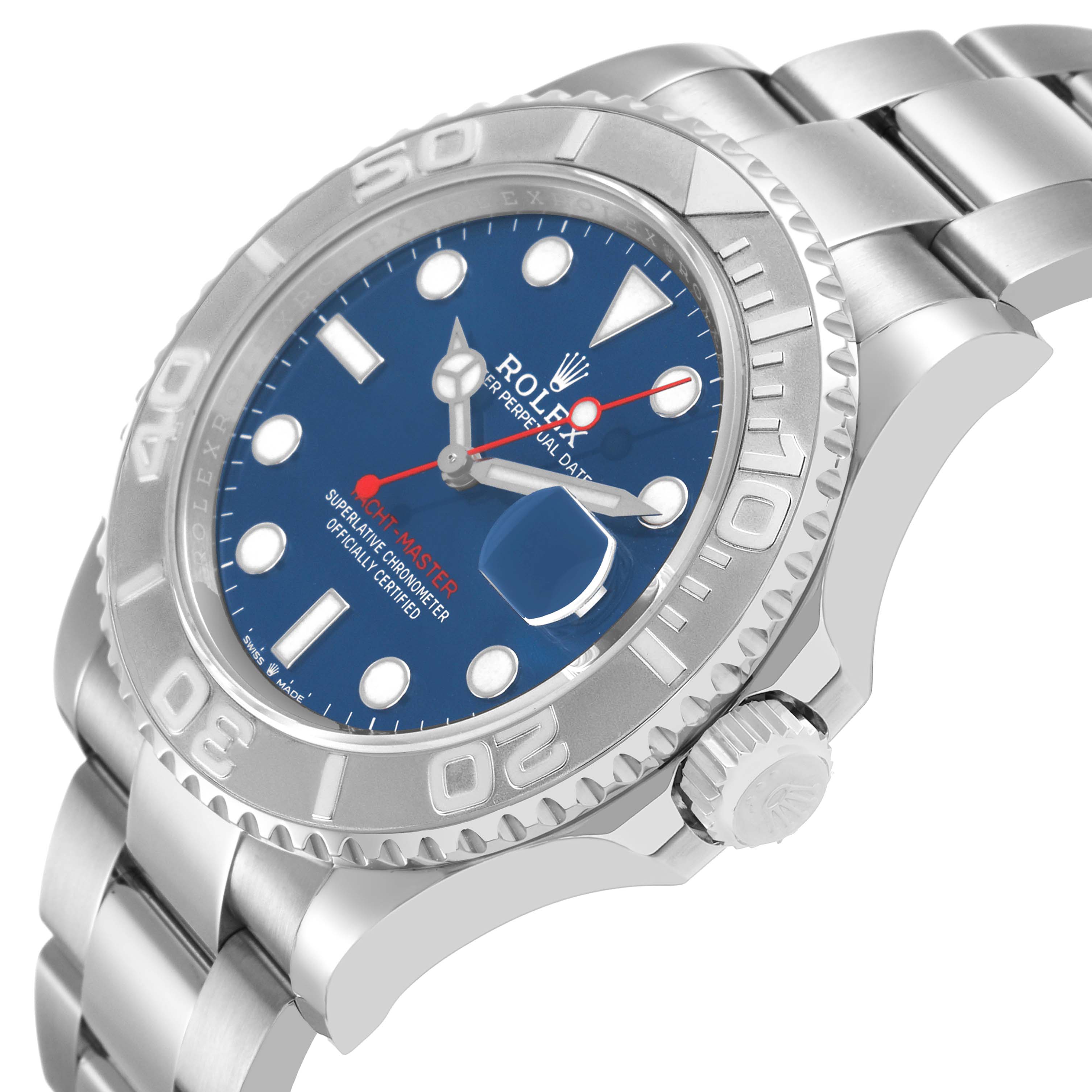 The Rolex Yacht-Master 126622 Men's Stainless Steel Blue Dial watch is shown at a slight angle, highlighting the bezel, dial, crown, and bracelet.