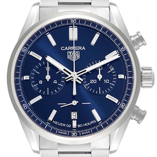 Photo of Tag Heuer Carrera Chronograph Blue Dial Steel Mens Watch CBN2011 Box Card
