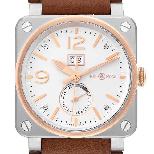 Photo of Bell & Ross Aviation Silver Dial Rose Gold Steel Mens Watch BR0390 Box Card