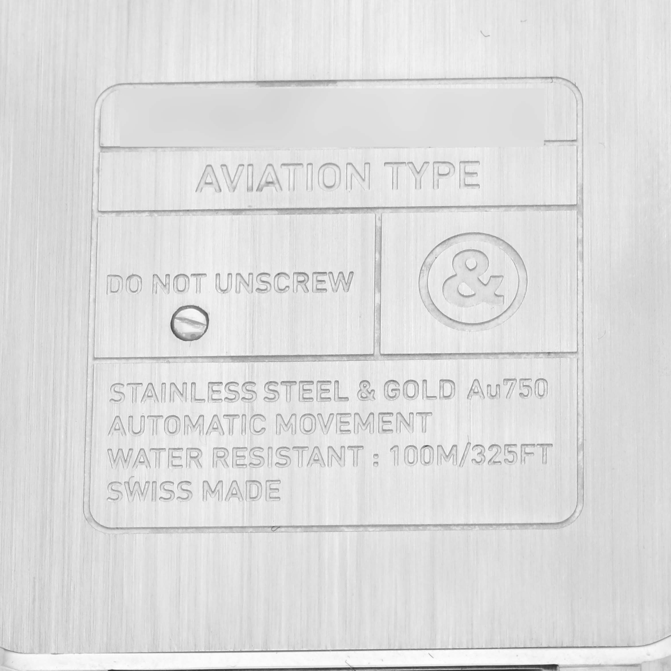 This is the back case of a Bell 
Ross Instruments BR03-90 Men
s Steel and Gold (two tone) Silver Dial BR03-90 Men
s Steel and Gold (two tone) Silver Dial model watch showing details and specifications.