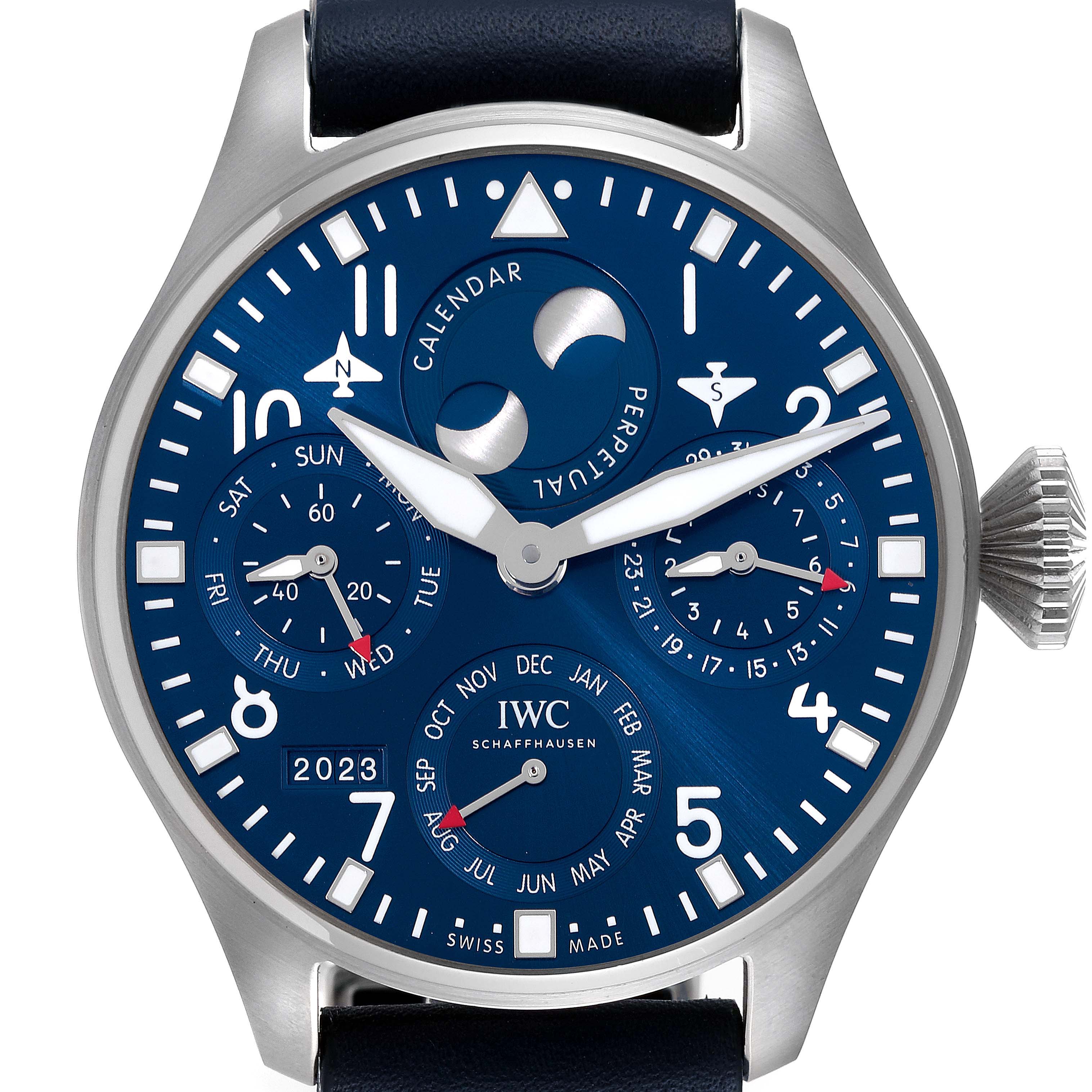IWC Pilot Perpetual Calendar Blue Dial Steel Mens Watch IW503605 Box