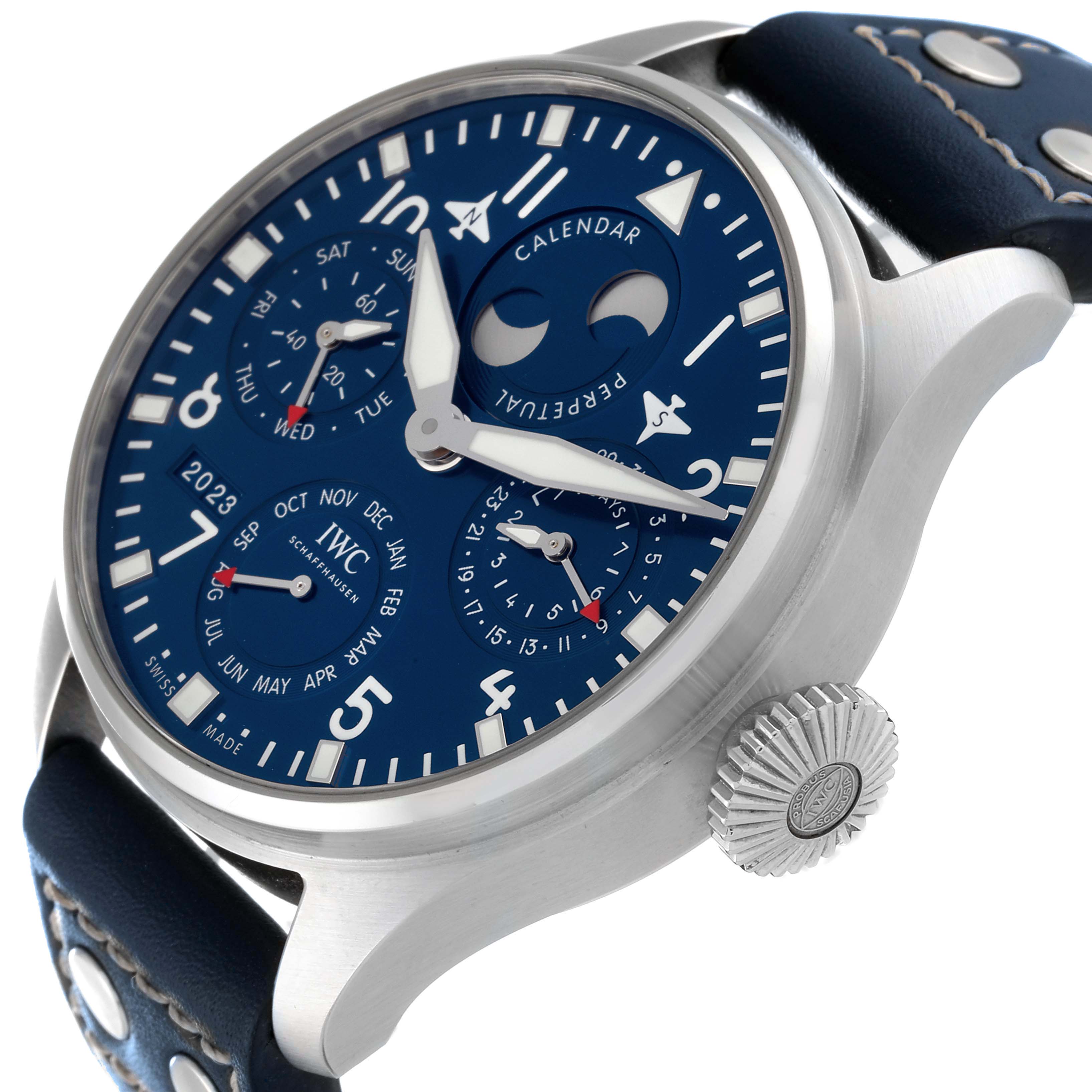 IWC Pilot Perpetual Calendar Blue Dial Steel Mens Watch IW503605 Box ...