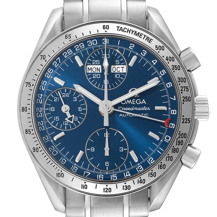 Omega Speedmaster Day Date 39 Blue Dial Steel Mens Watch 3523.80.00 Box Card SwissWatchExpo