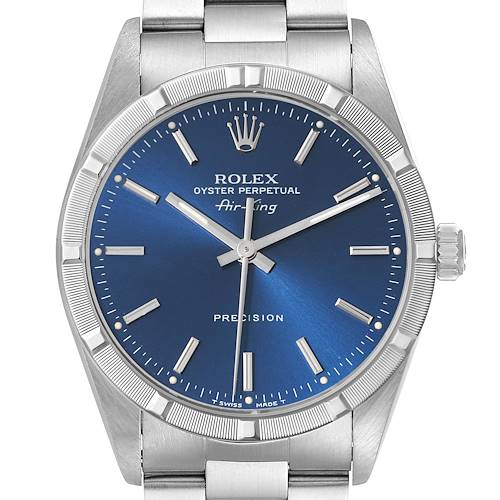 Photo of Rolex Air King Engine Turned Bezel Blue Dial Steel Mens Watch 14010