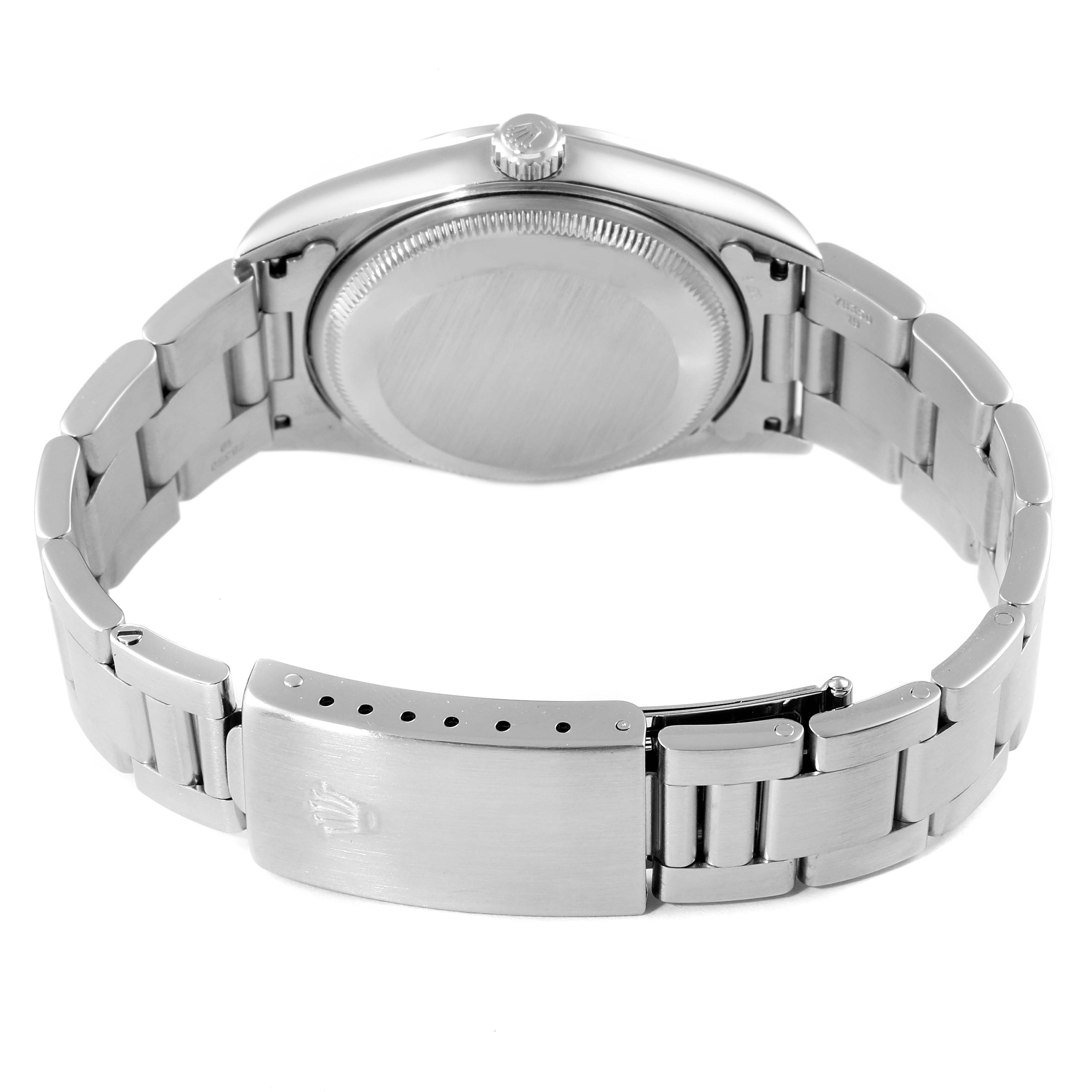 The image shows the back and clasp of the Rolex Date 15200 Men's Stainless Steel Black Dial 15200 Men's Stainless Steel Black Dial model watch from a rear angle.