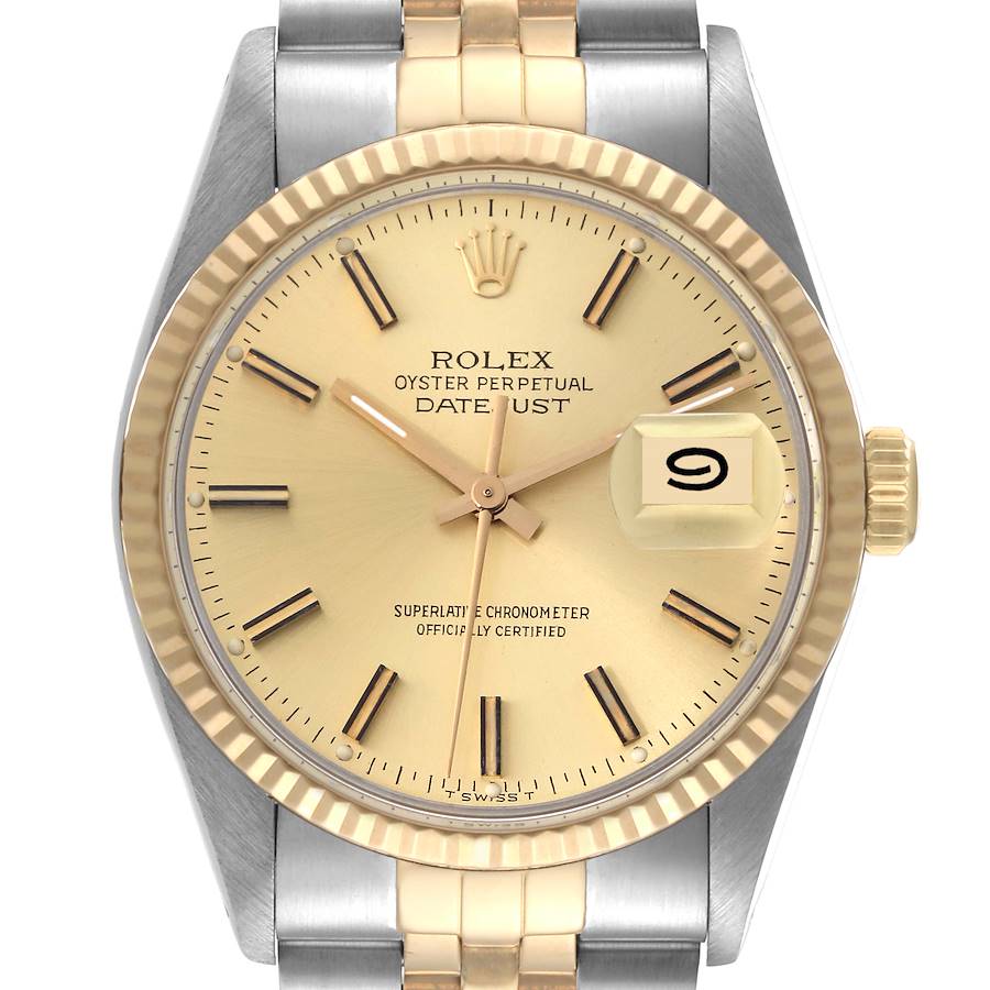 Rolex Datejust 36 Steel Yellow Gold Champagne Dial Vintage Mens Watch 16013 SwissWatchExpo