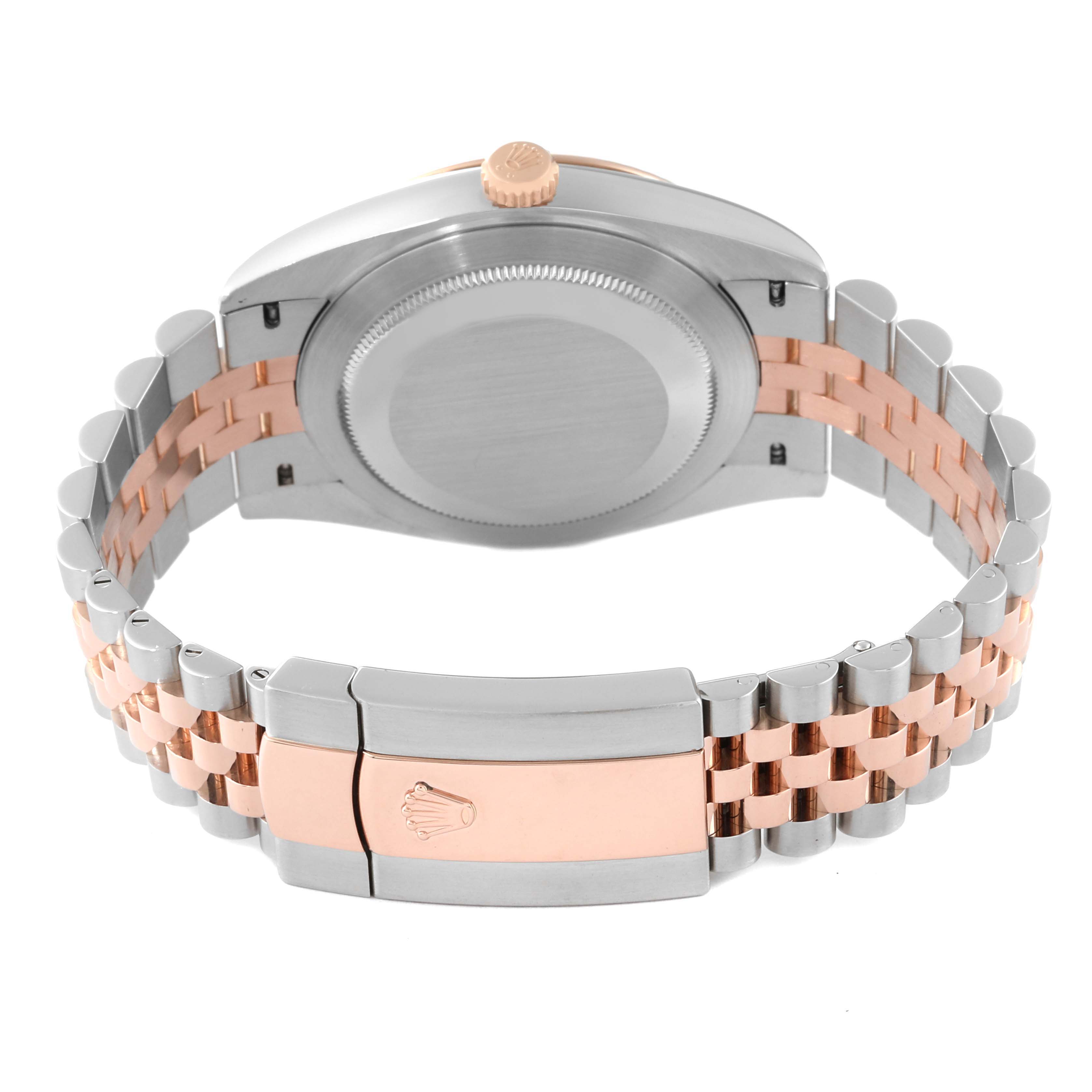 This image shows the back side of the Rolex Datejust 41 126331 Men's Steel and Gold (two tone) Pink Dial 126331 Men's Steel and Gold (two tone) Pink Dial watch, highlighting the bracelet and clasp.