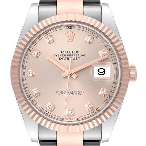 This is a close-up of the Rolex Datejust 41 watch, showing the face, bezel, crown, and part of the bracelet.