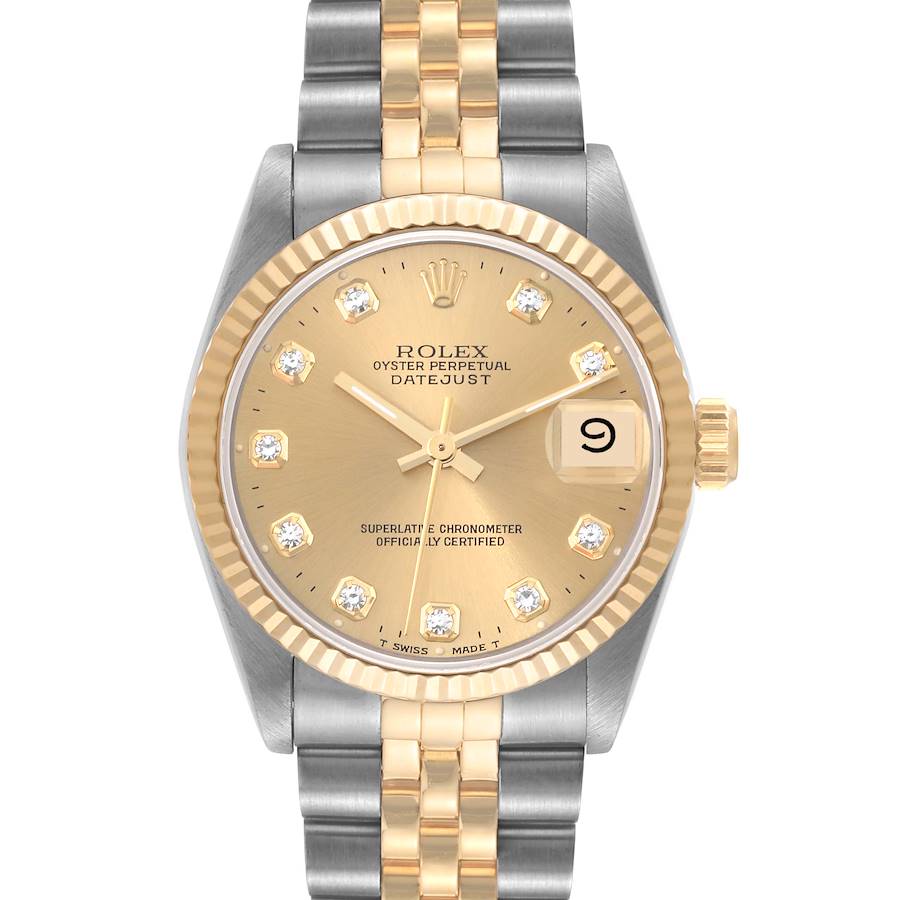 Rolex Datejust Midsize Steel Yellow Gold Diamond Dial Watch 68273 Box Papers SwissWatchExpo