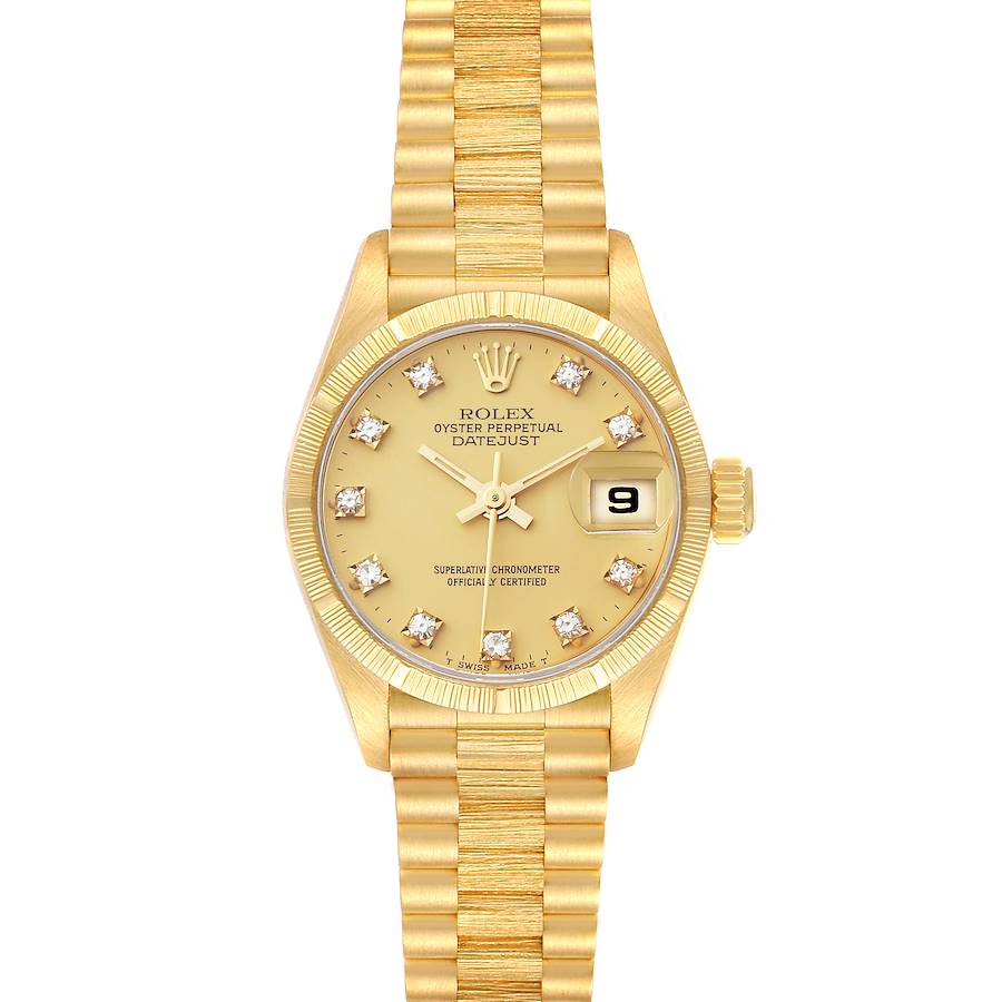 Rolex Datejust President Diamond Dial Yellow Gold Bark Finish Ladies Watch 69278 SwissWatchExpo