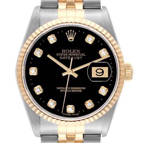 Photo of Rolex Datejust Stainless Steel Yellow Gold Mens Watch 16233 Box Tag