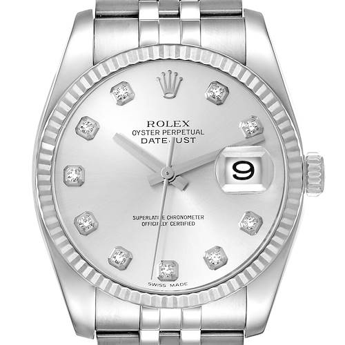 This image shows the face and top portion of the band of the Rolex Datejust watch, highlighting the dial and date window.