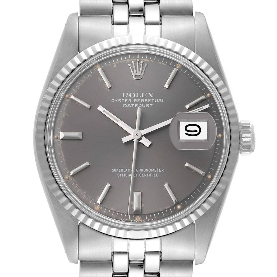 Rolex Datejust Steel White Gold Silver Grey Dial Vintage Mens Watch 1601 SwissWatchExpo