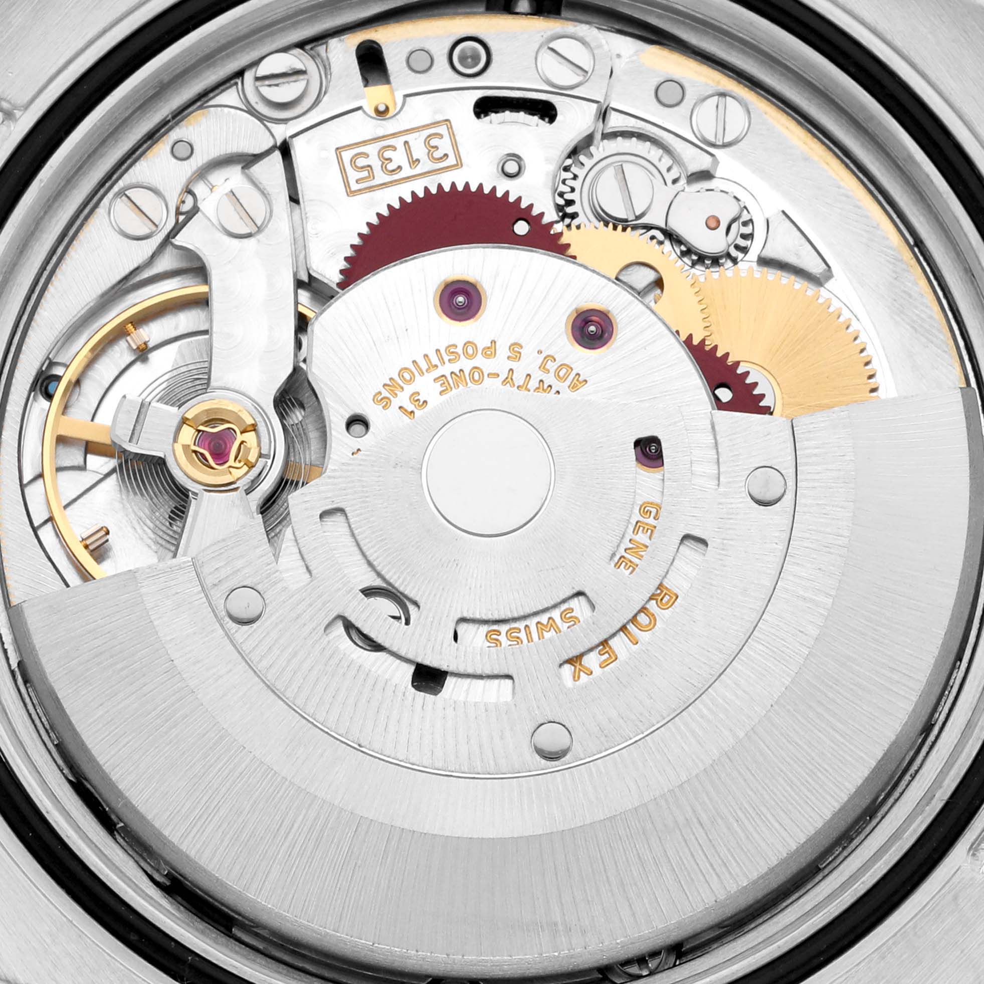 This image shows the intricate internal mechanism and rotor of the Rolex Datejust 116234 Men's Stainless Steel Silver Dial 116234 Men's Stainless Steel Silver Dial watch viewed from the back.