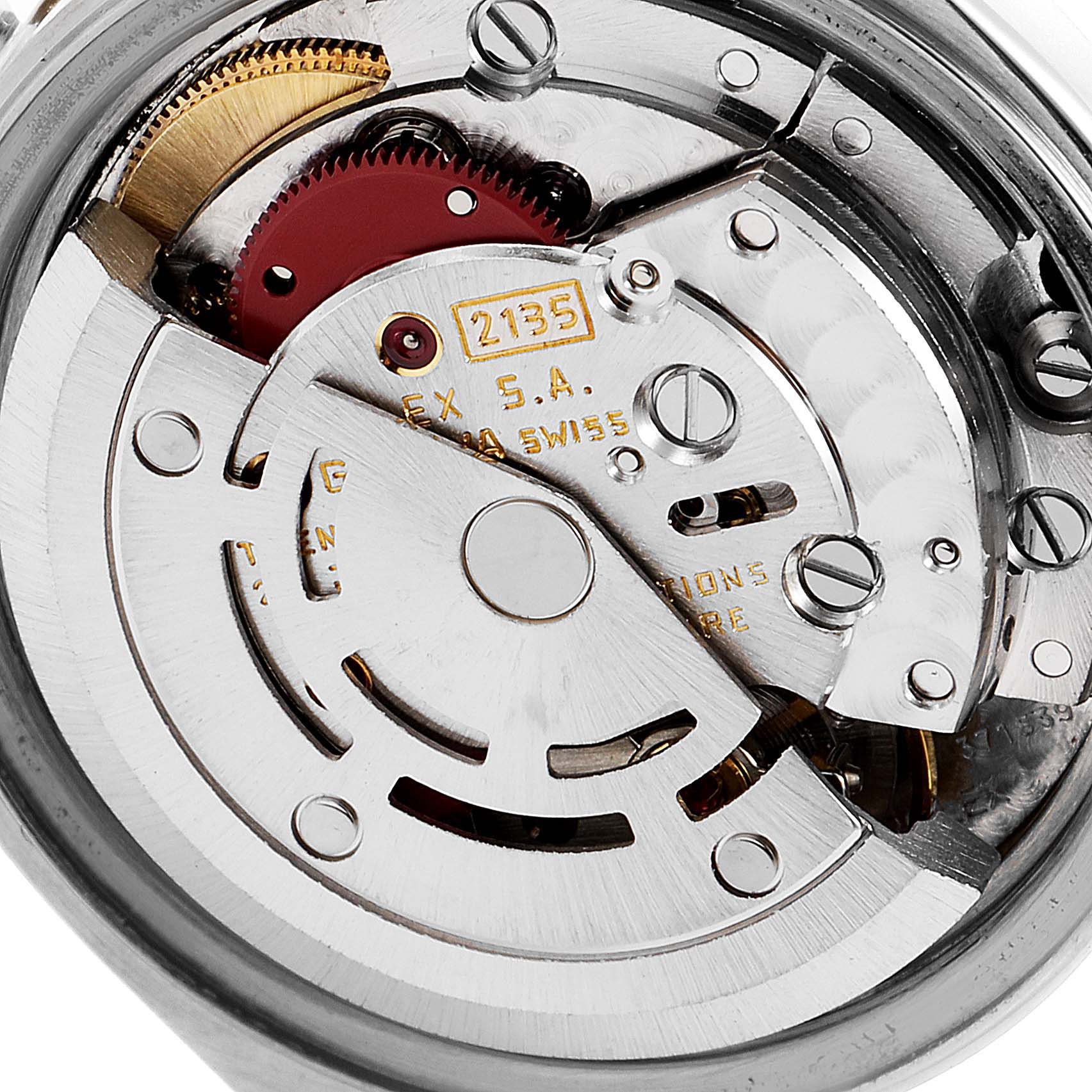 This is a close-up view of the internal mechanism of a Rolex Datejust 69173 Women
s Steel and Gold (two tone) Silver Dial 69173 Women
s Steel and Gold (two tone) Silver Dial watch, specifically showing parts of its movement.