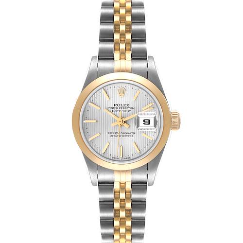 Photo of Rolex Datejust Steel Yellow Gold Silver Tapestry Dial Watch 79163 Box Papers