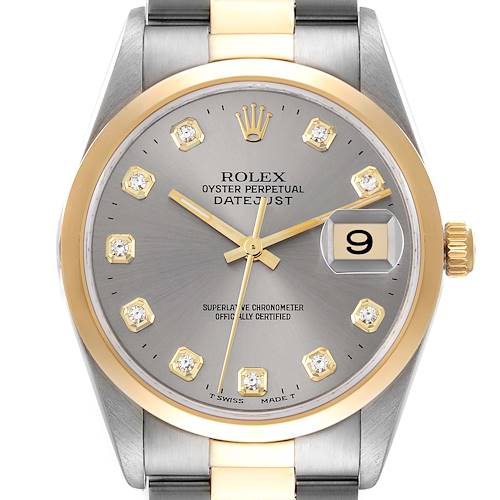 Photo of Rolex Datejust Steel Yellow Gold Slate Diamond Dial Mens Watch 16203 Box Papers