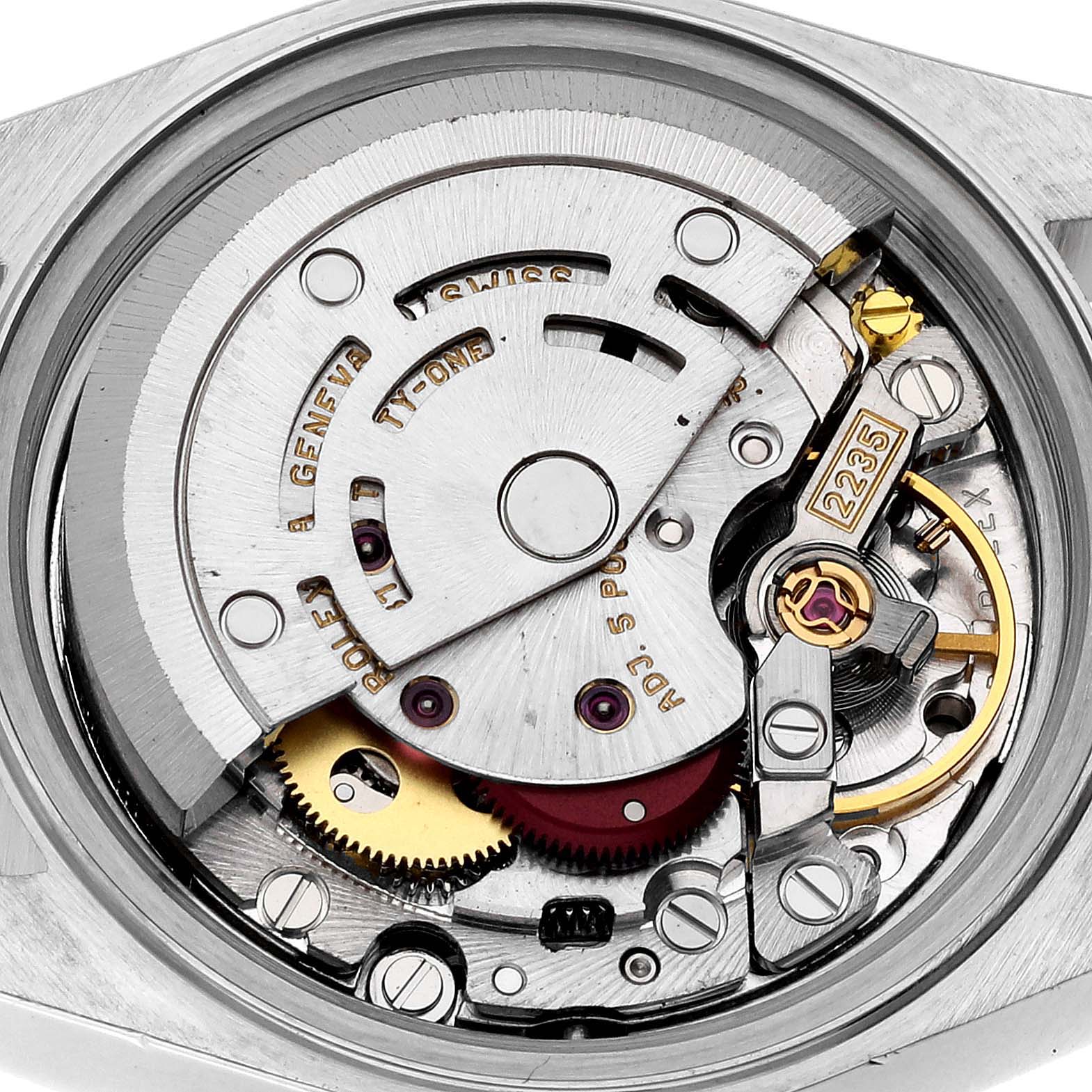 The image shows the internal movement mechanism of the Rolex Datejust 79163 Women's Steel and Gold (two tone) White Dial 79163 Women's Steel and Gold (two tone) White Dial watch, viewed from the back.