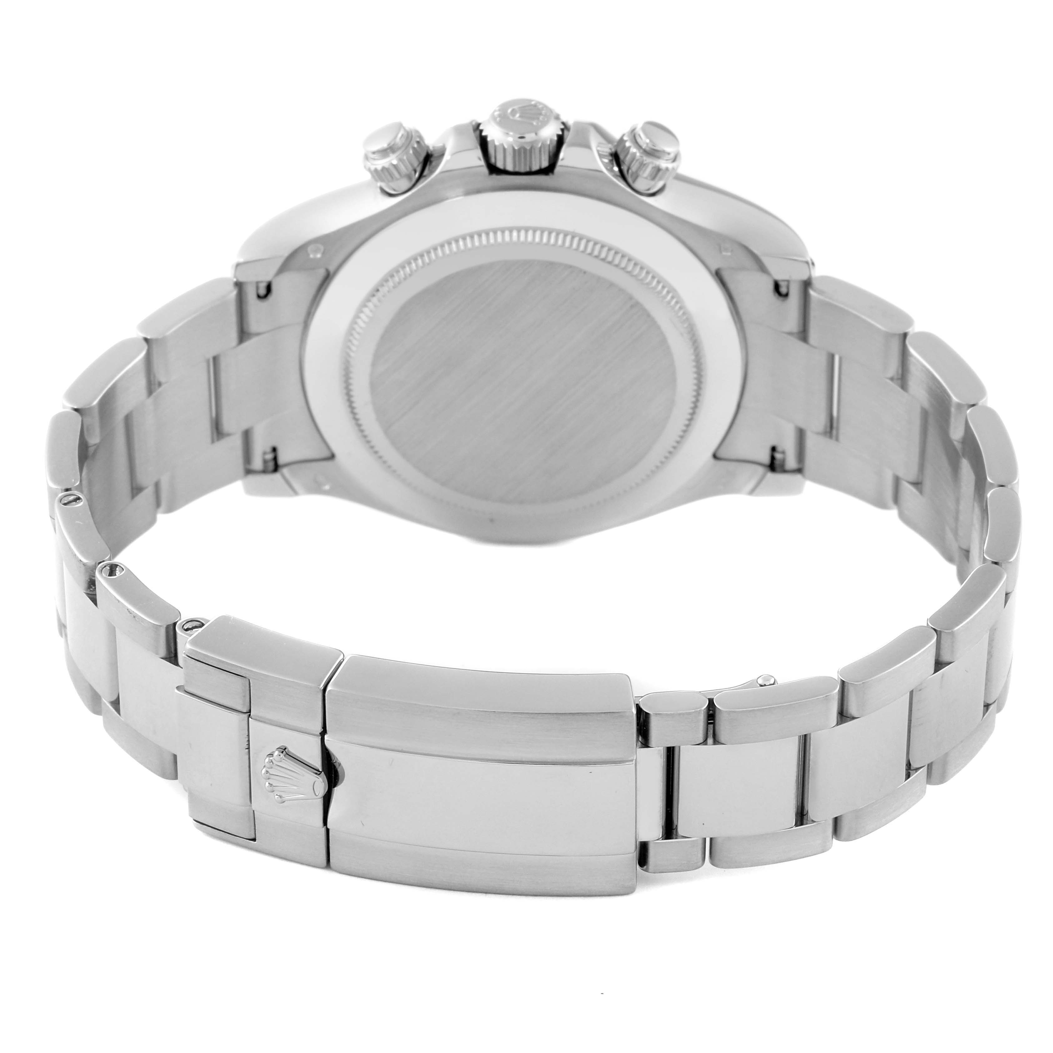 The image shows the back view of a Rolex Daytona 116509 Men's White Gold Blue Dial 116509 Men's White Gold Blue Dial watch, highlighting the case back, bracelet, and clasp.