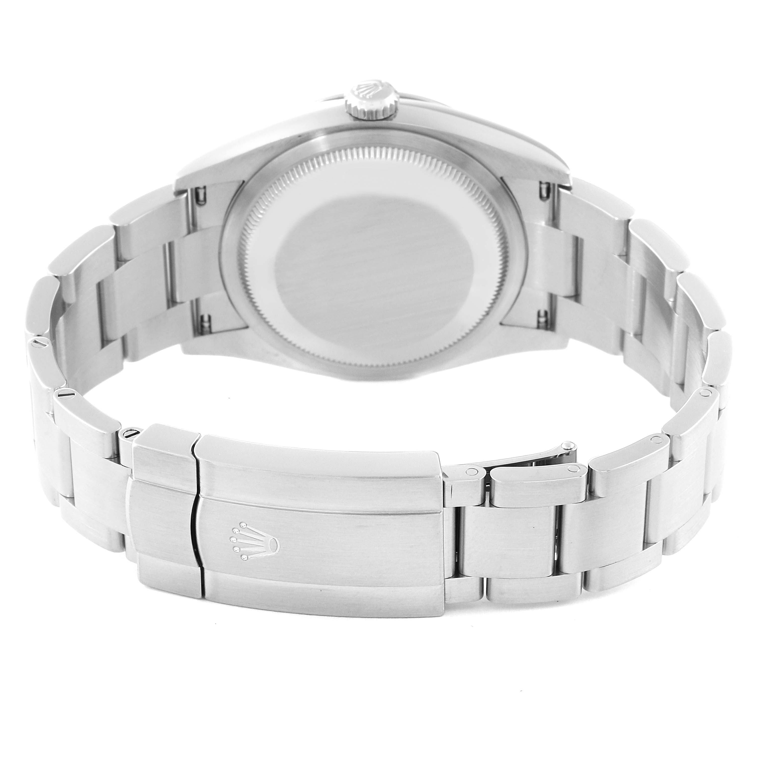 The image shows the back and bracelet clasp of a Rolex Oyster Perpetual 126000 Men
s Stainless Steel Blue Dial 126000 Men
s Stainless Steel Blue Dial watch from a rear angle.