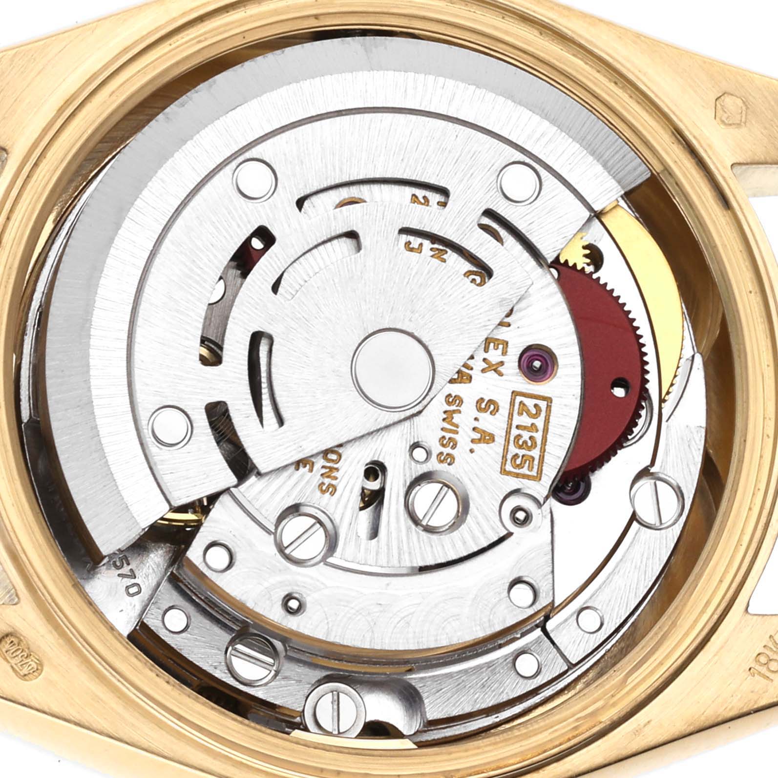 This image shows the mechanical movement from the back of a Rolex Datejust 69178 Women's Yellow Gold Champagne Dial 69178 Women's Yellow Gold Champagne Dial watch.