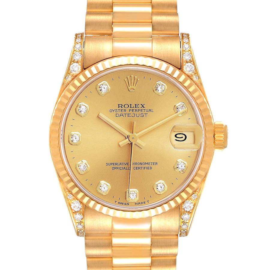 Rolex President Midsize Yellow Gold Diamond Dial Ladies Watch 68238 Box Papers SwissWatchExpo