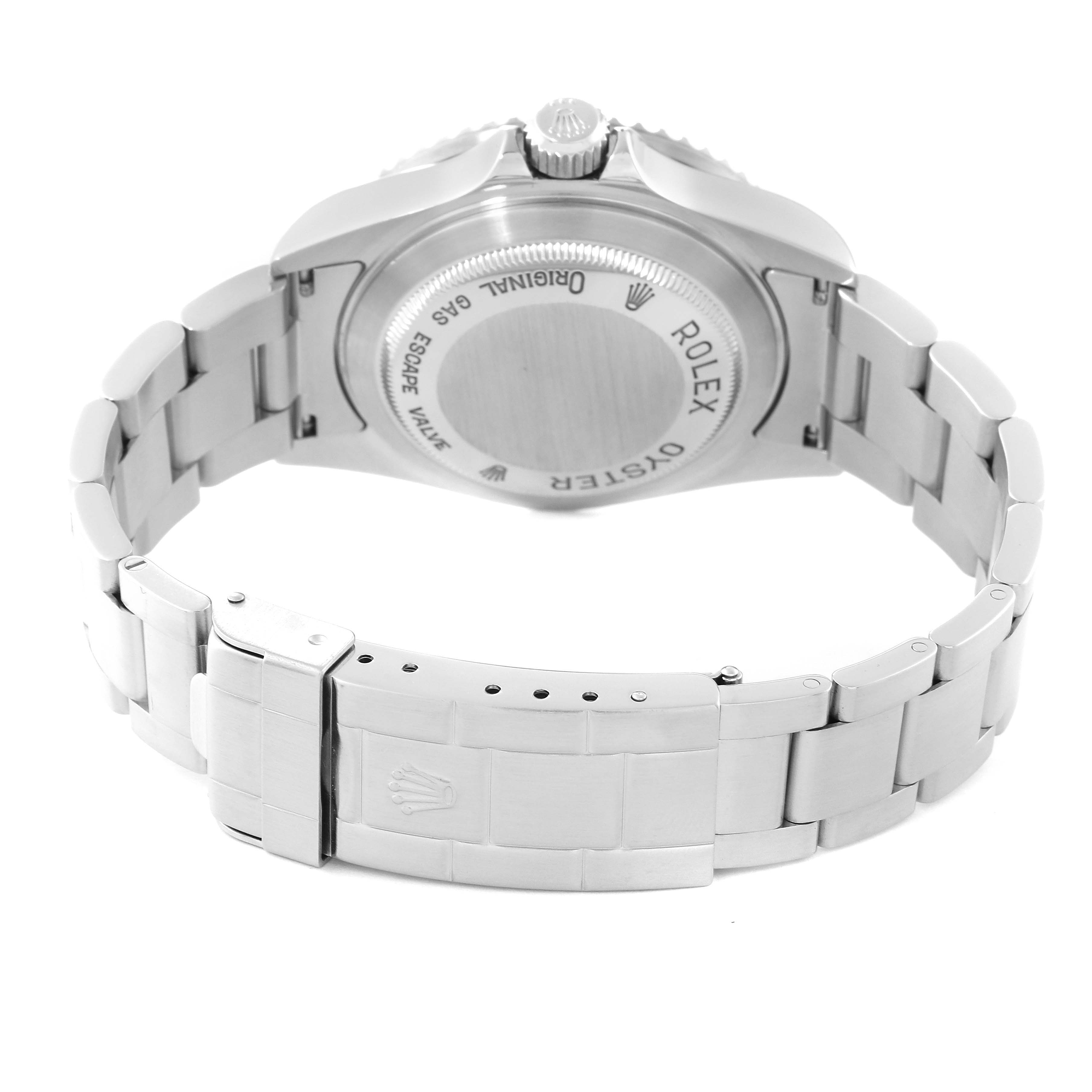 This image shows the back view of a Rolex Sea-Dweller 16600 Men's Stainless Steel Black Dial 16600 Men's Stainless Steel Black Dial watch, highlighting the case back and bracelet.