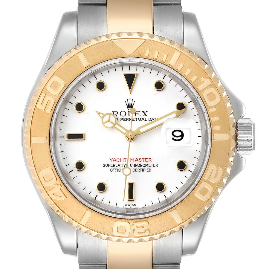 Rolex Yachtmaster White Dial Steel Yellow Gold Mens Watch 16623 SwissWatchExpo