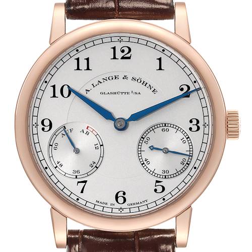 The image shows a front view of the A. Lange & Söhne 1815 watch with hour, minute, and second dials.