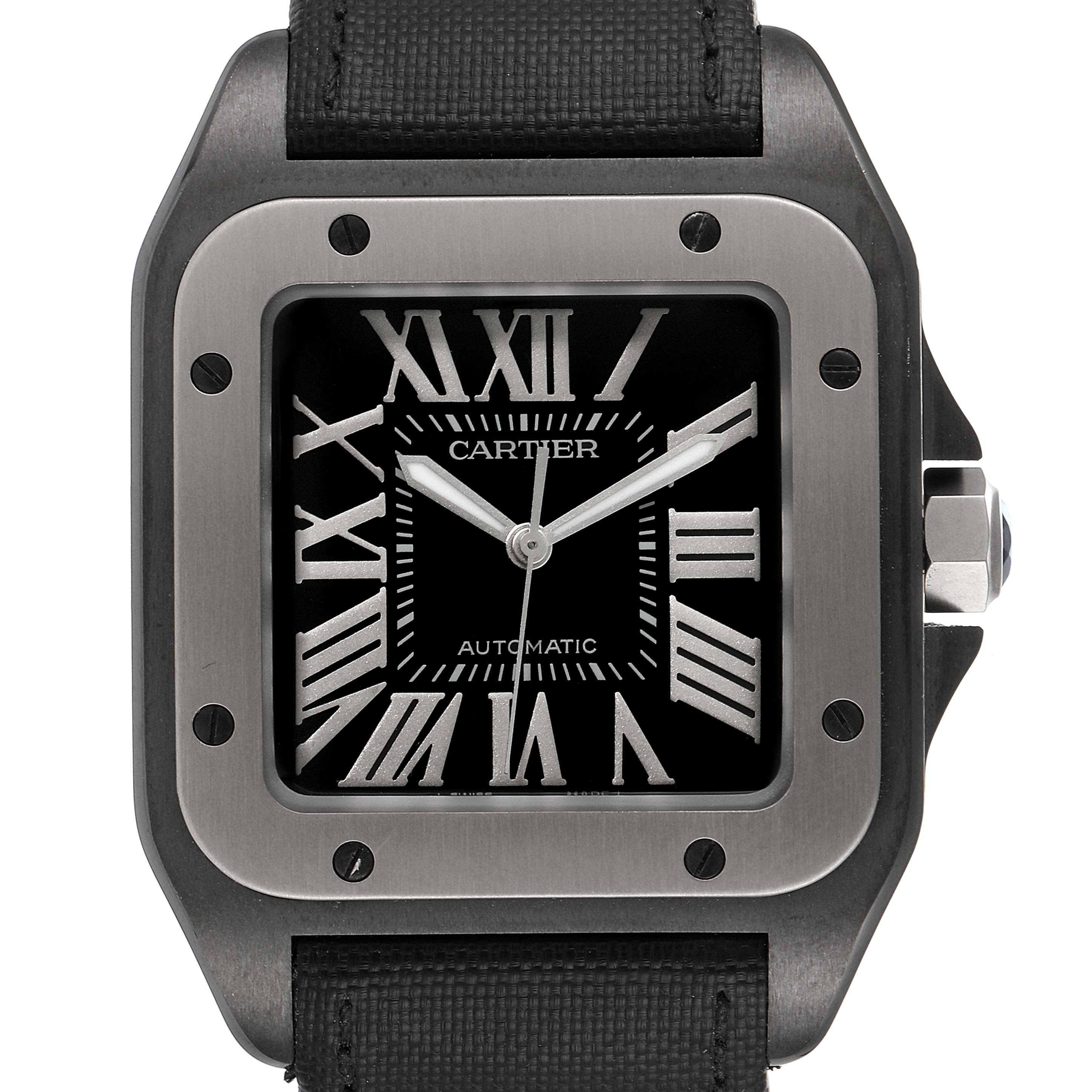 Cartier Santos 100 Black PVD Steel Mens Watch W2020010 Box Papers ...